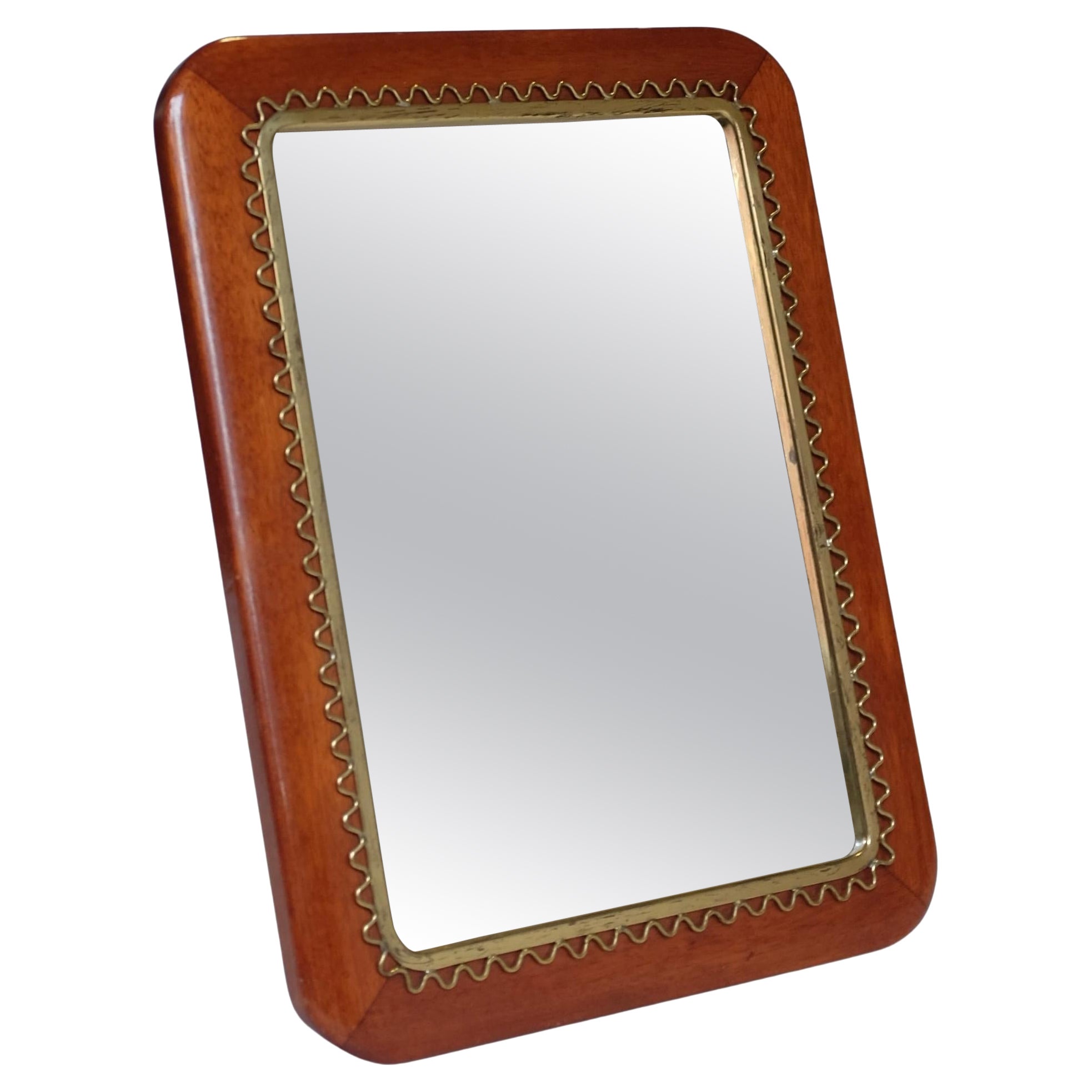 Specchio moderno svedese in ottone e mogano