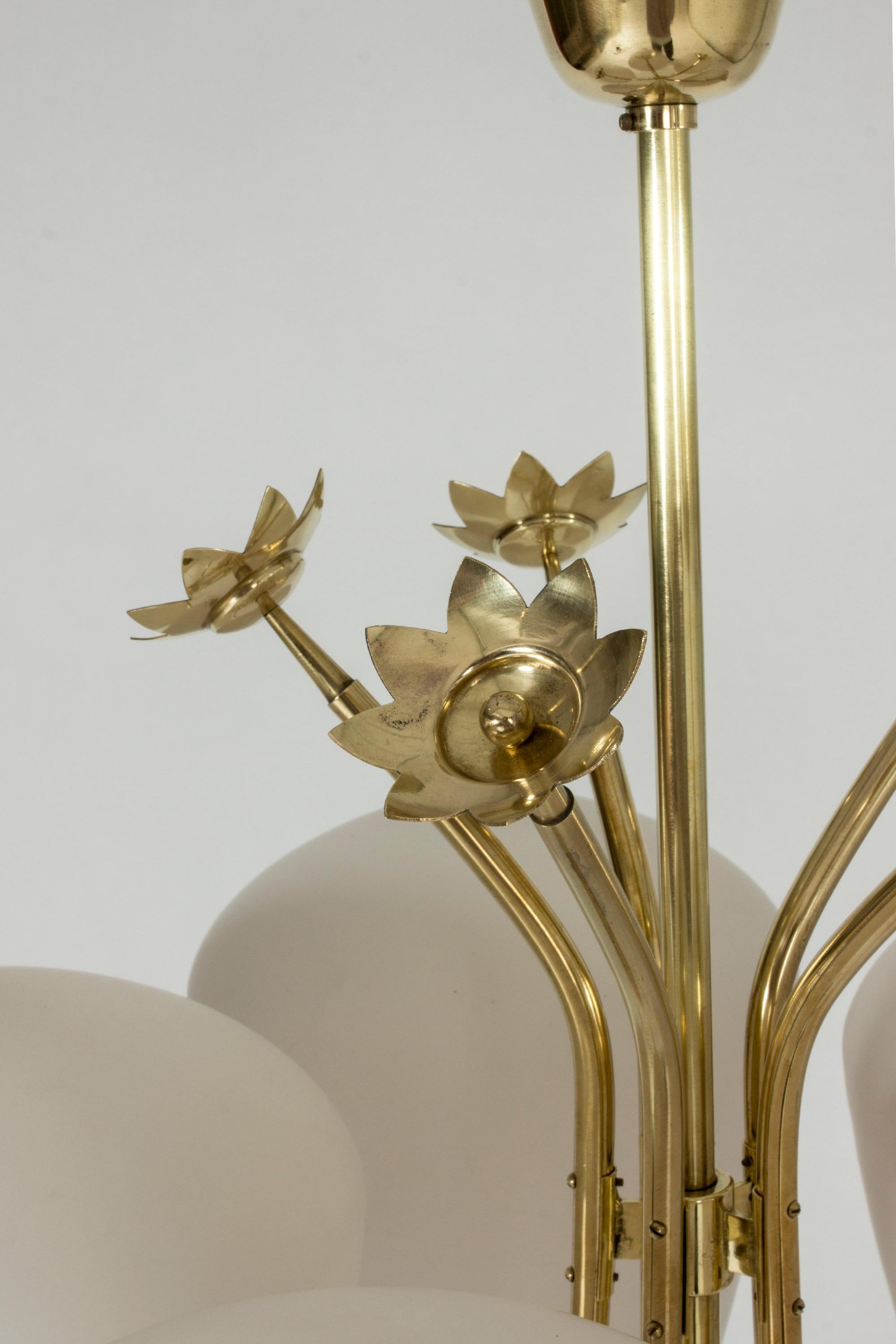 Swedish Modern Brass and Opaline Glass Chandelier, 1940s 5