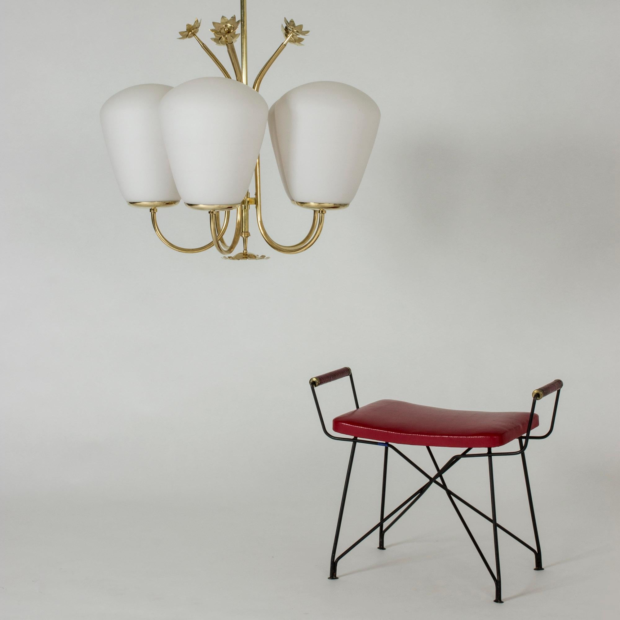 Swedish Modern Brass and Opaline Glass Chandelier, 1940s 6