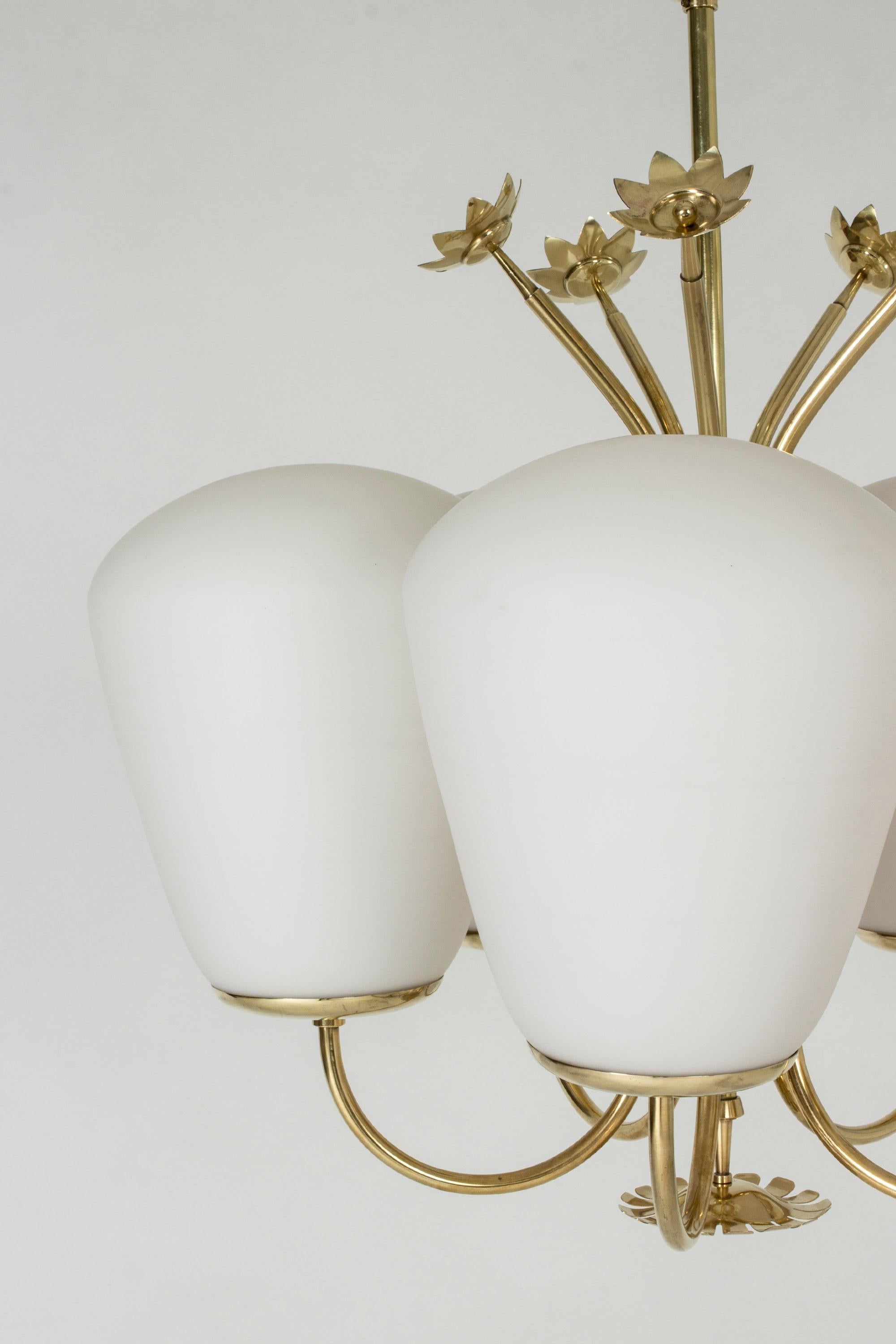 Swedish Modern Brass and Opaline Glass Chandelier, 1940s 1