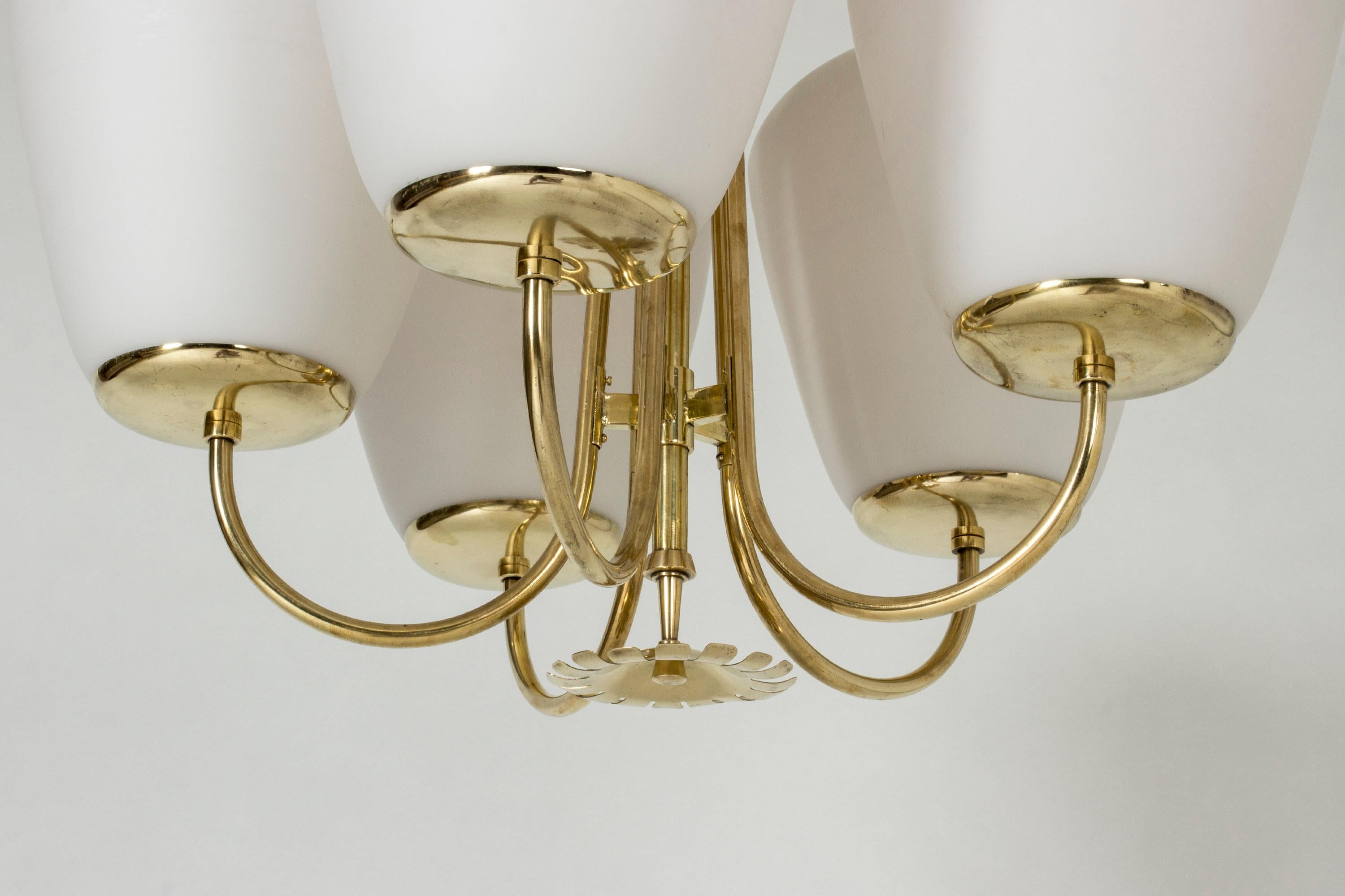 Swedish Modern Brass and Opaline Glass Chandelier, 1940s 2