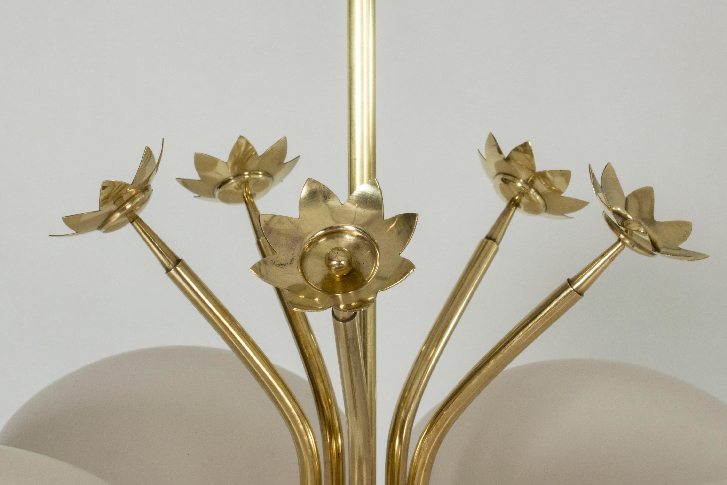 Swedish Modern Brass and Opaline Glass Chandelier, 1940s 3