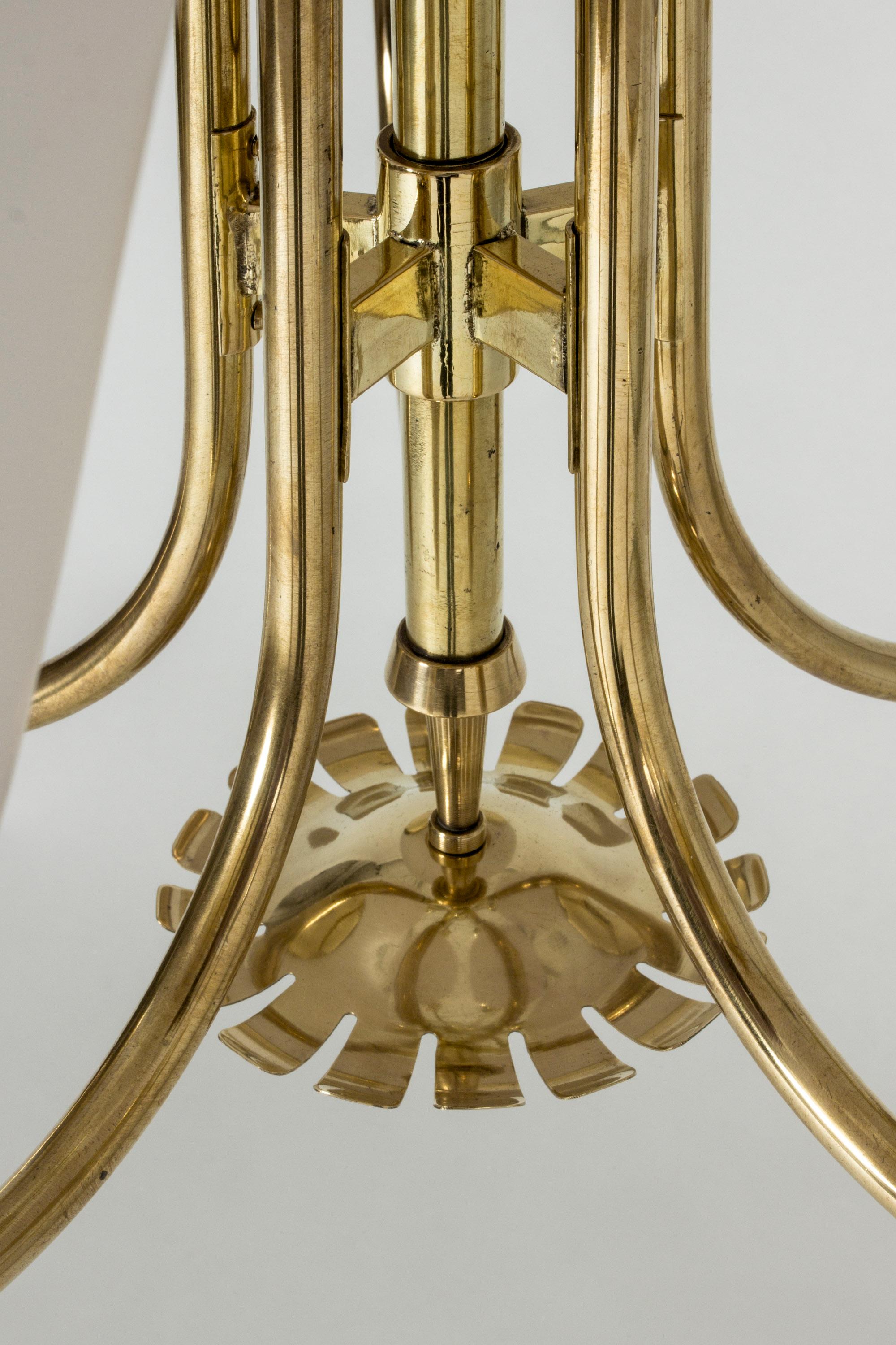 Swedish Modern Brass and Opaline Glass Chandelier, 1940s 4