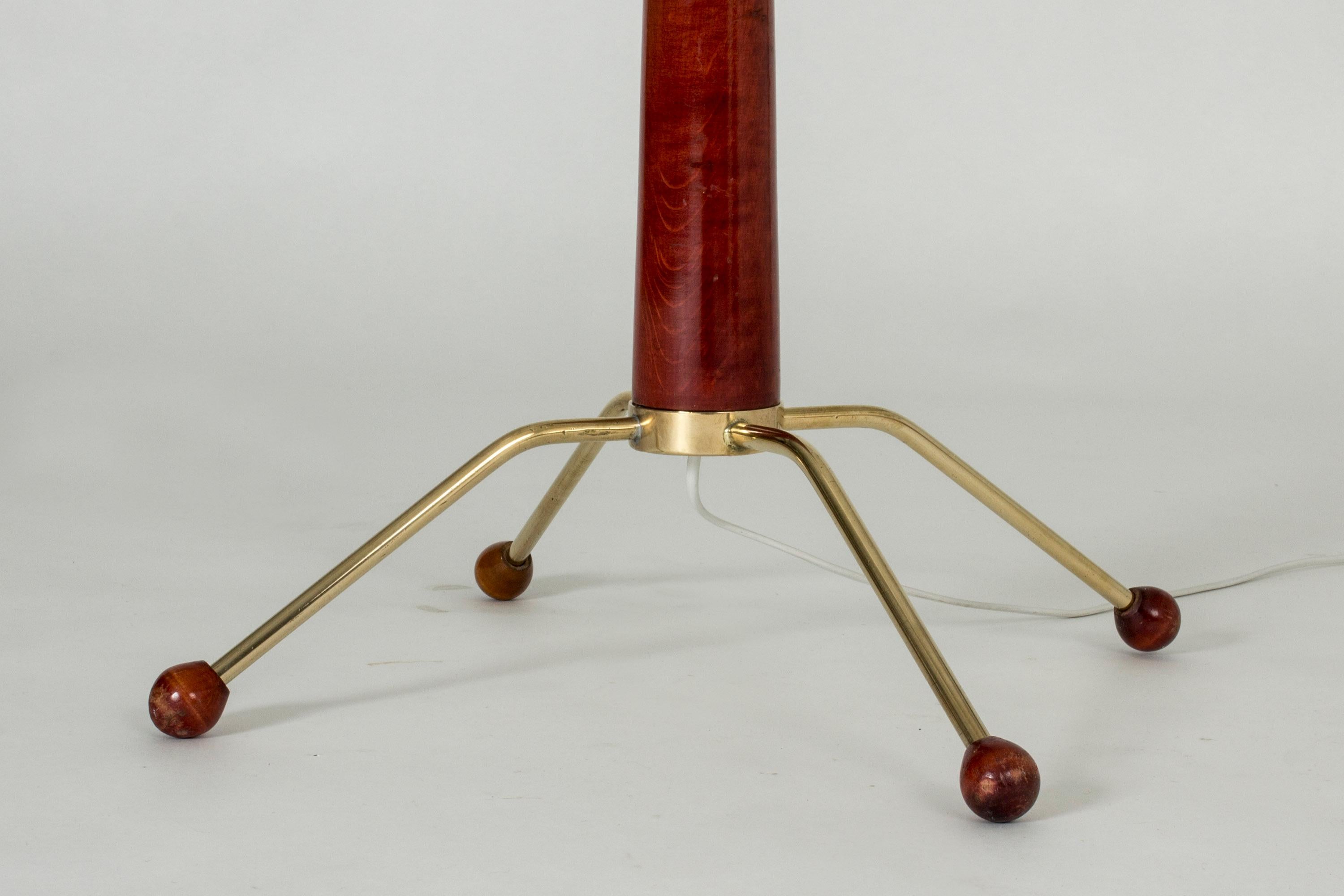 Mid-20th Century Swedish Modern Brass and Wood Floor Lamp from Uppsala Armatur For Sale