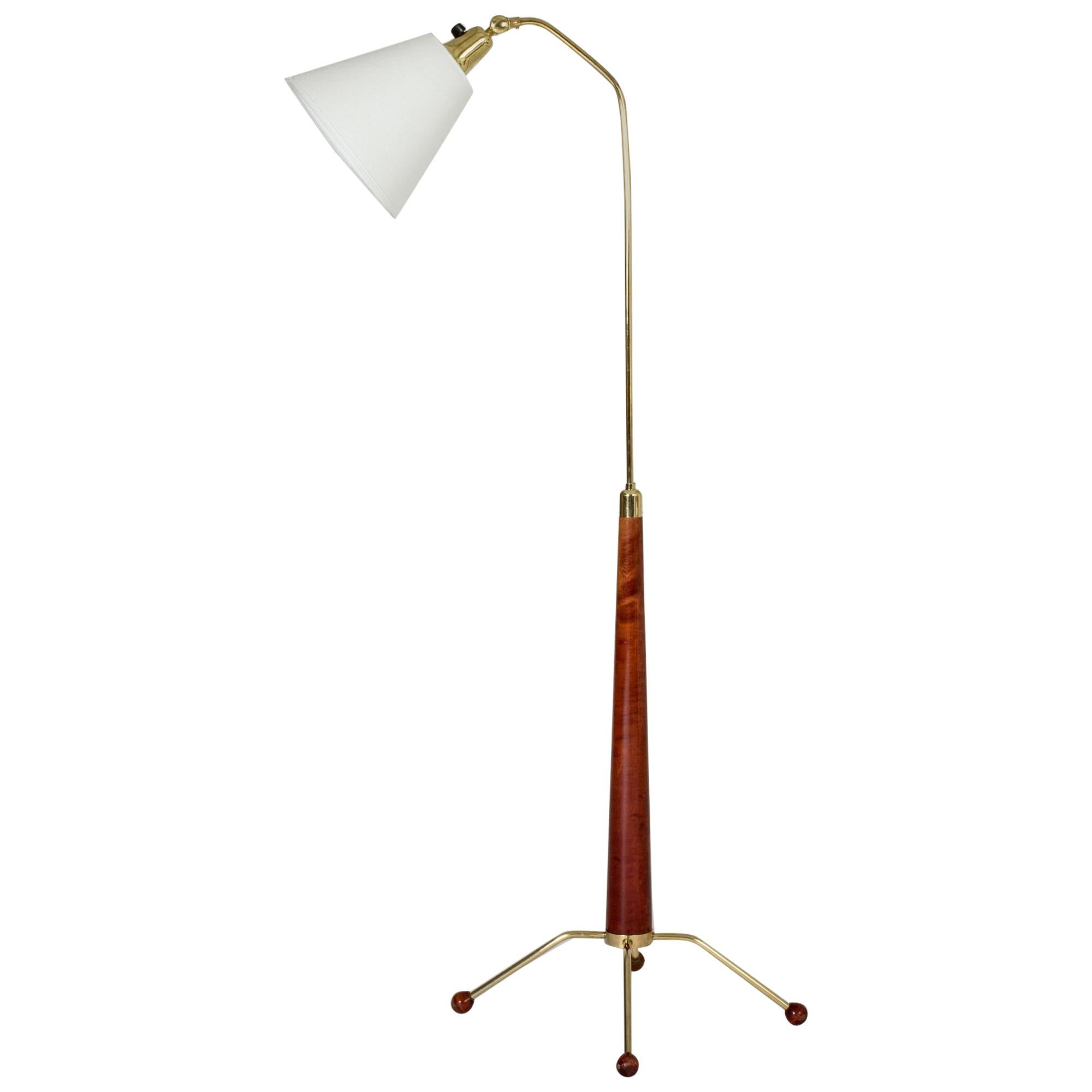 Swedish Modern Brass and Wood Floor Lamp from Uppsala Armatur For Sale