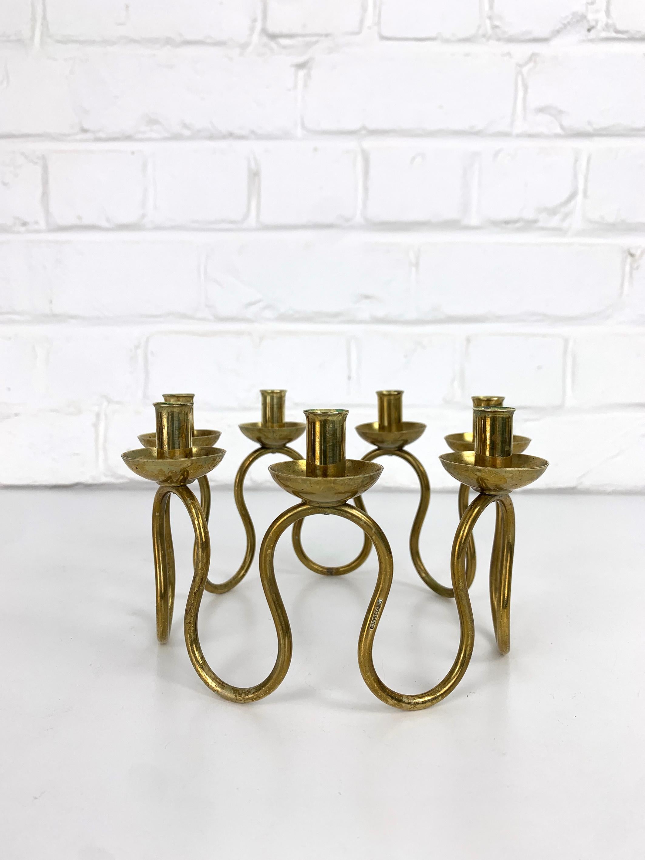 Scandinavian Modern Swedish Modern Brass Candelabra by Lars Holmström for Svenskt Tenn, 1950 For Sale