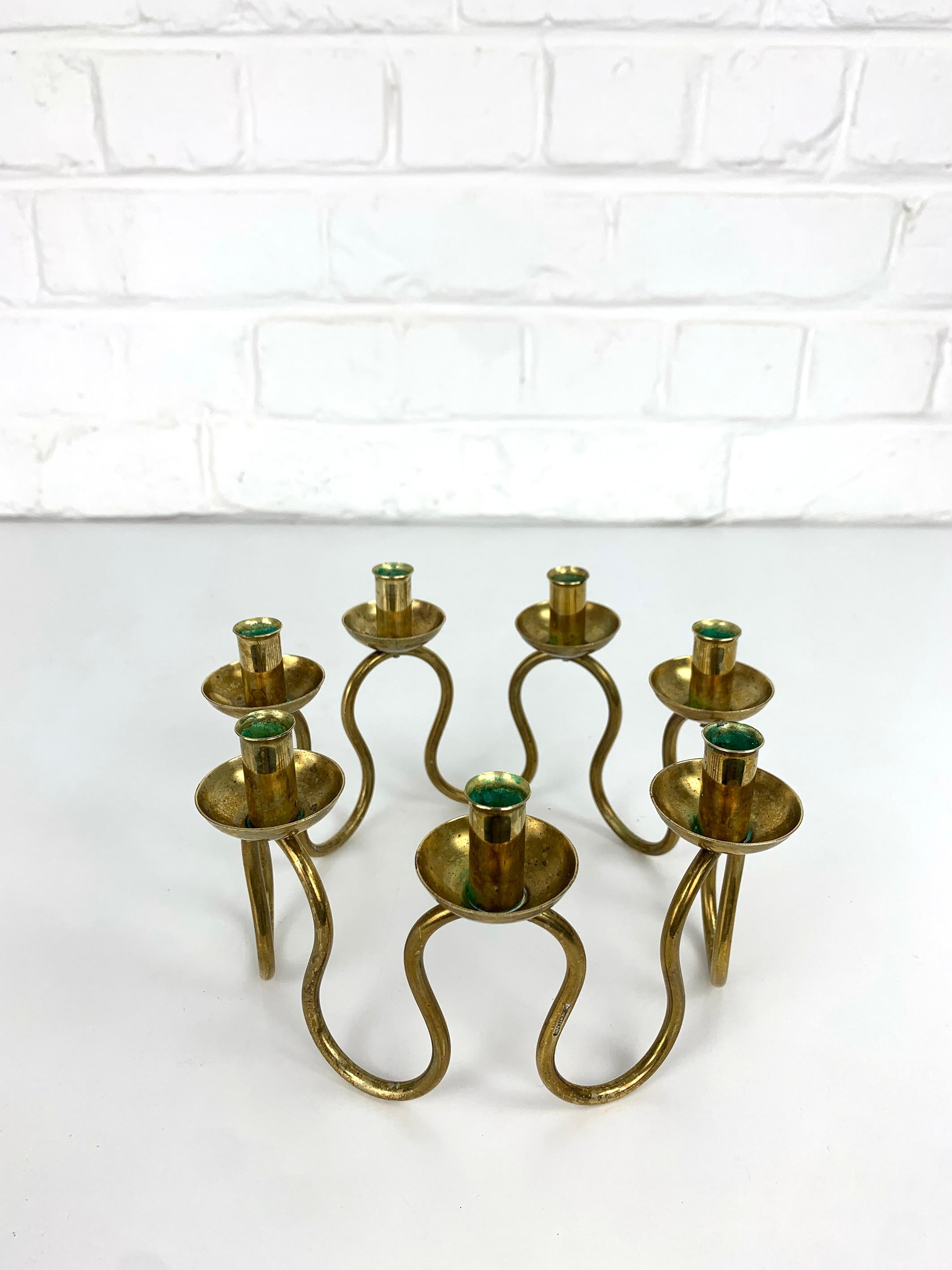 Swedish Modern Brass Candelabra by Lars Holmström for Svenskt Tenn, 1950 In Good Condition For Sale In Vorst, BE