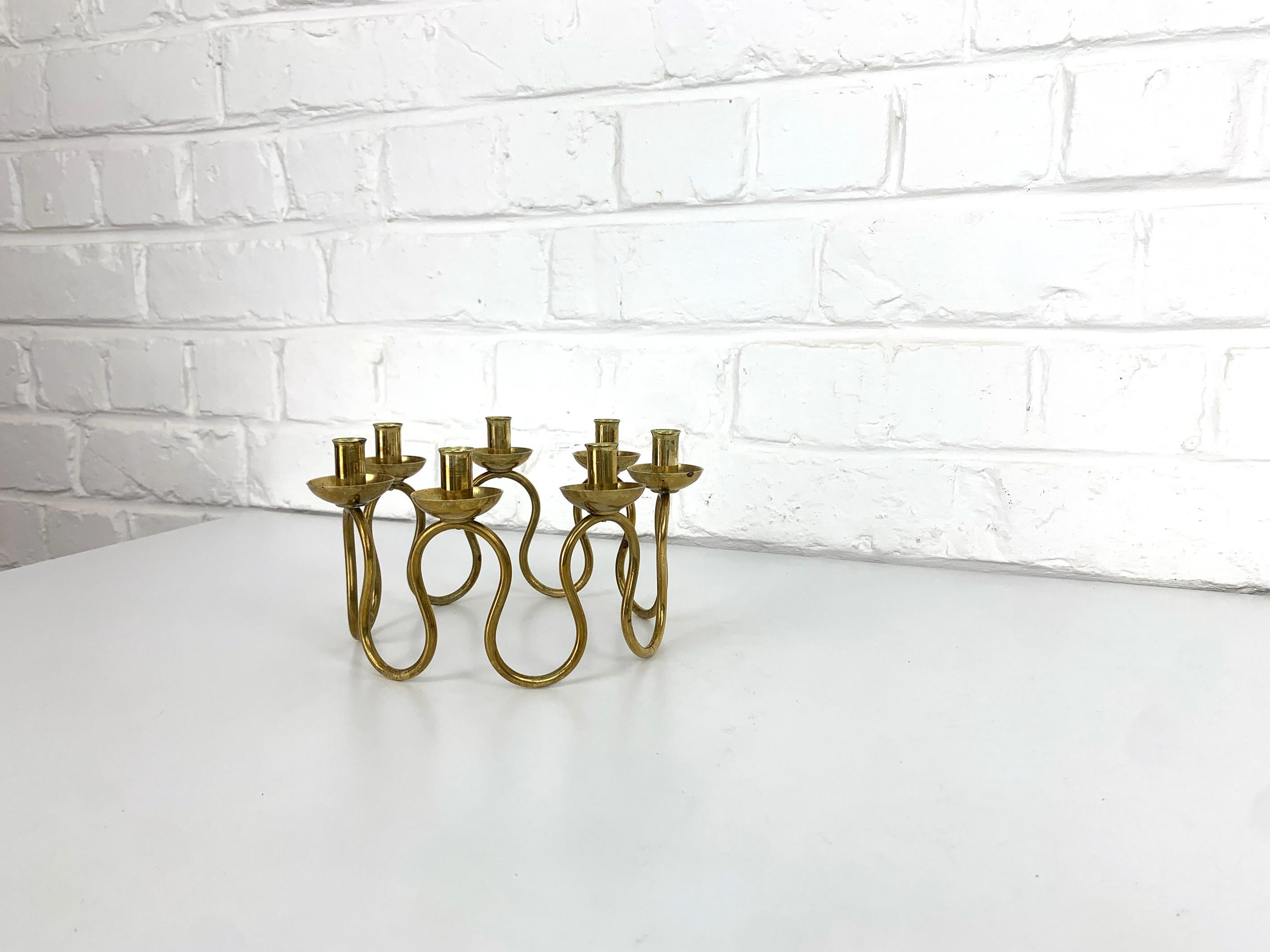 Swedish Modern Brass Candelabra by Lars Holmström for Svenskt Tenn, 1950 For Sale 1