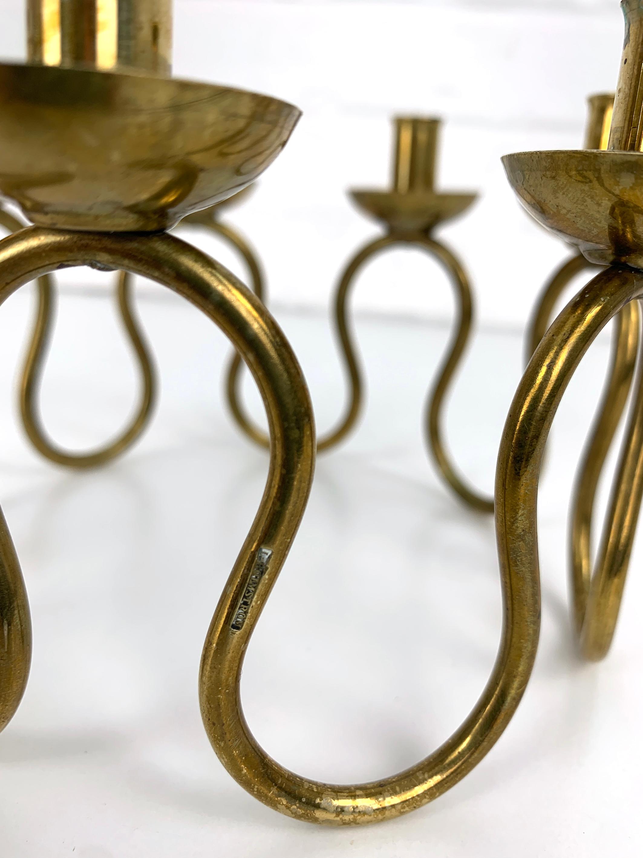 Swedish Modern Brass Candelabra by Lars Holmström for Svenskt Tenn, 1950 For Sale 2