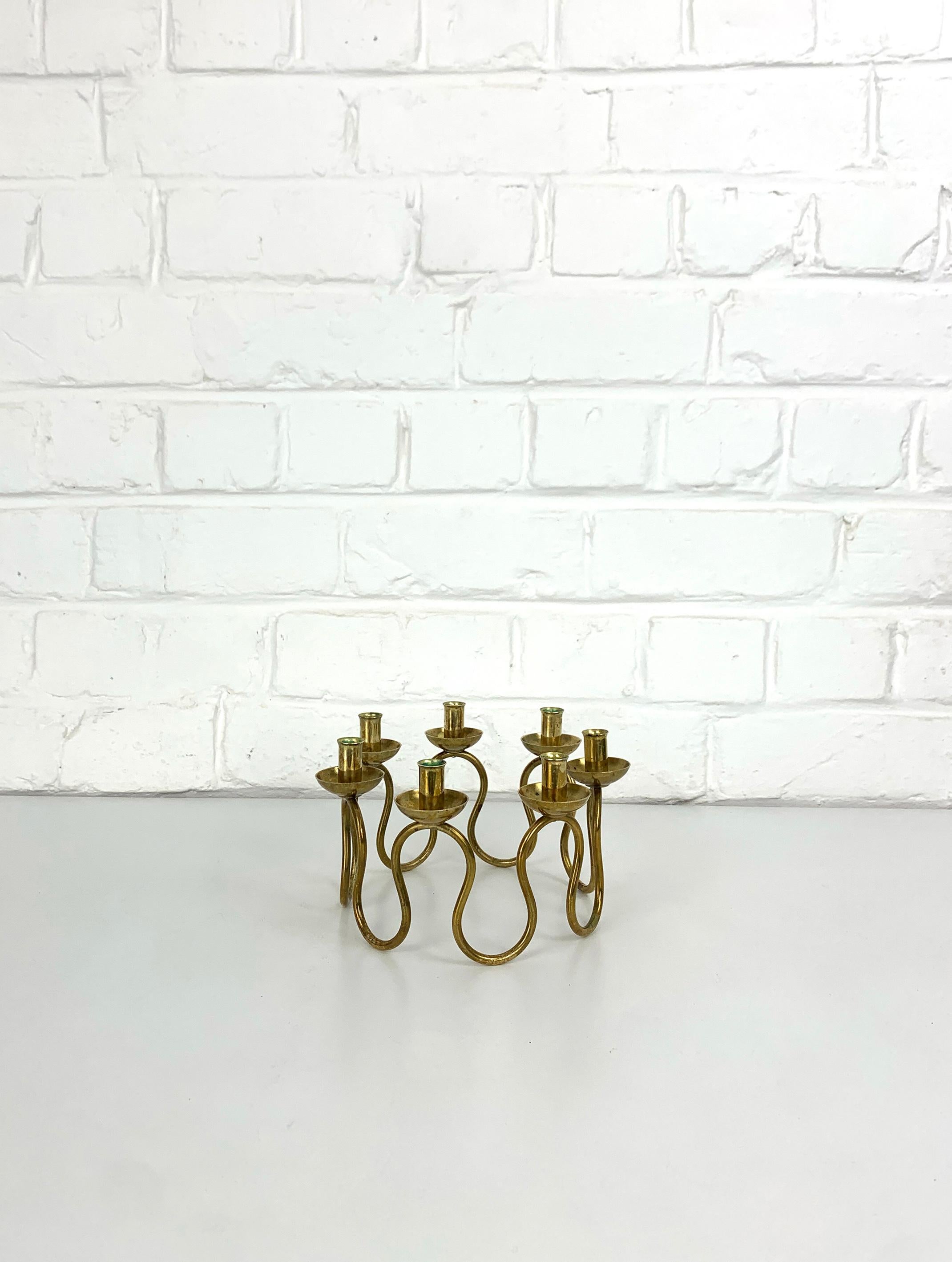 Swedish Modern Brass Candelabra by Lars Holmström for Svenskt Tenn, 1950 For Sale 4