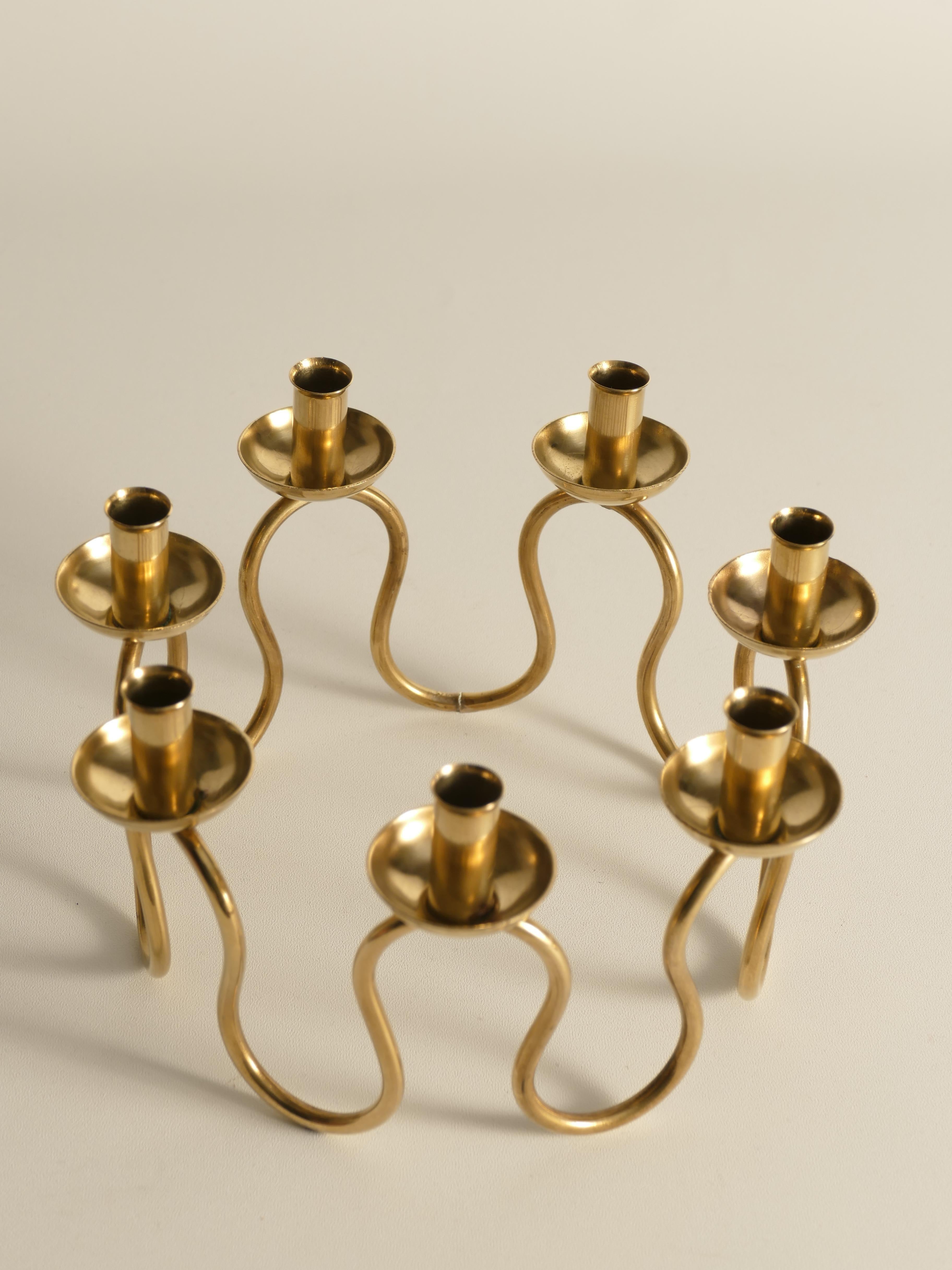 Swedish Modern Brass Candelabra by Lars Holmström for Svenskt Tenn, Sweden 1950 For Sale 5