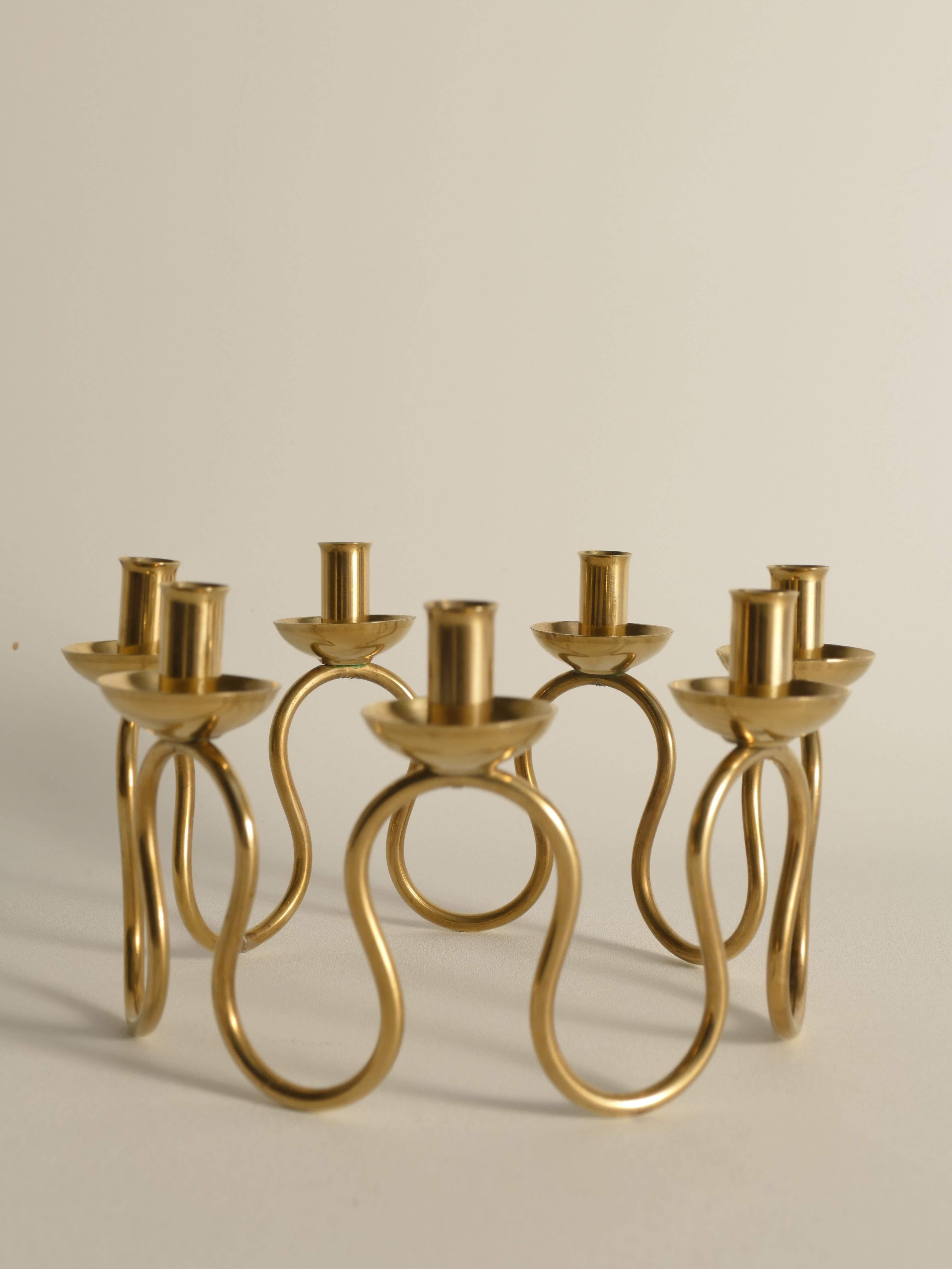 Scandinavian Modern Swedish Modern Brass Candelabra by Lars Holmström for Svenskt Tenn, Sweden 1950 For Sale