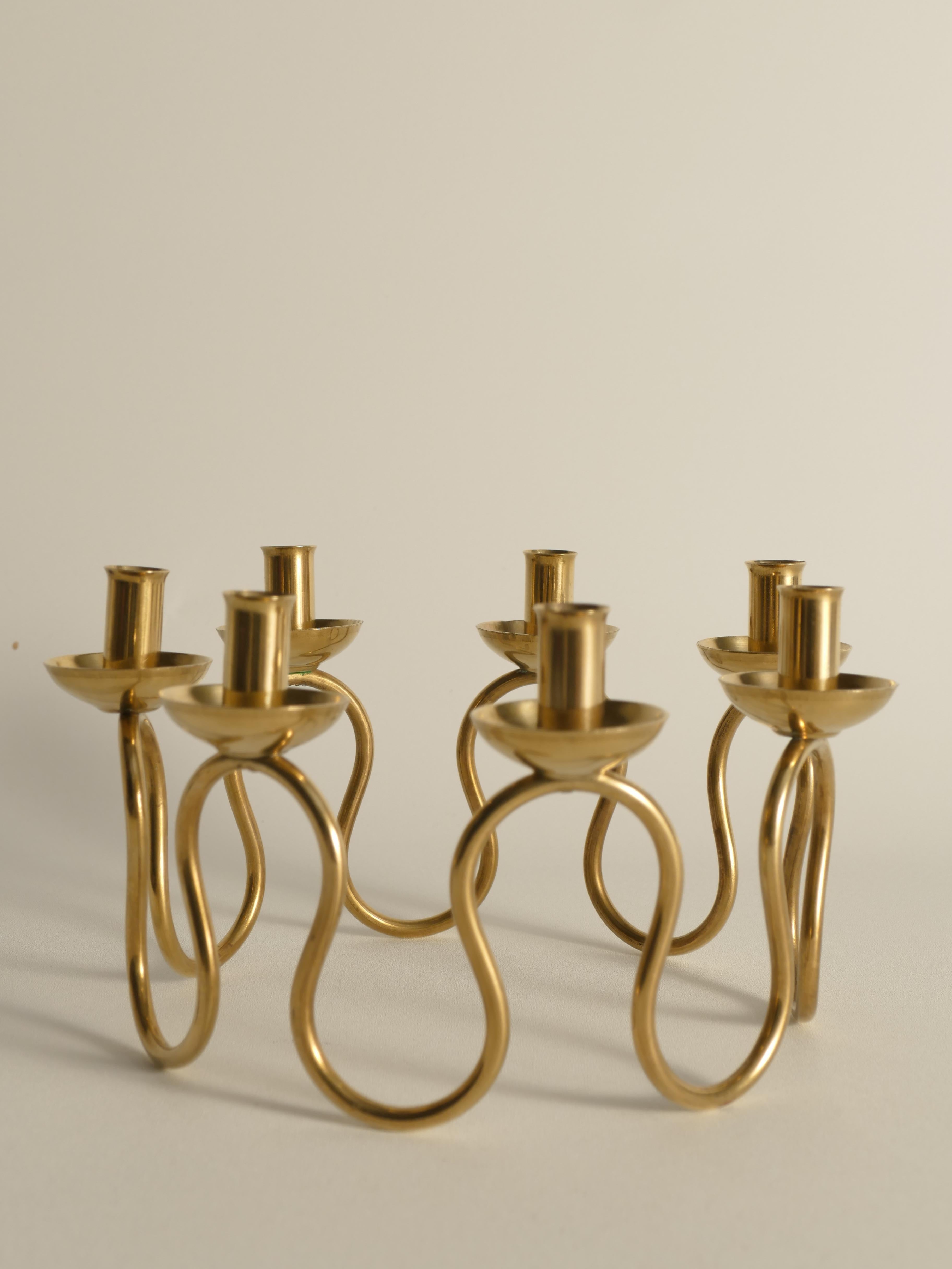 Hand-Crafted Swedish Modern Brass Candelabra by Lars Holmström for Svenskt Tenn, Sweden 1950 For Sale