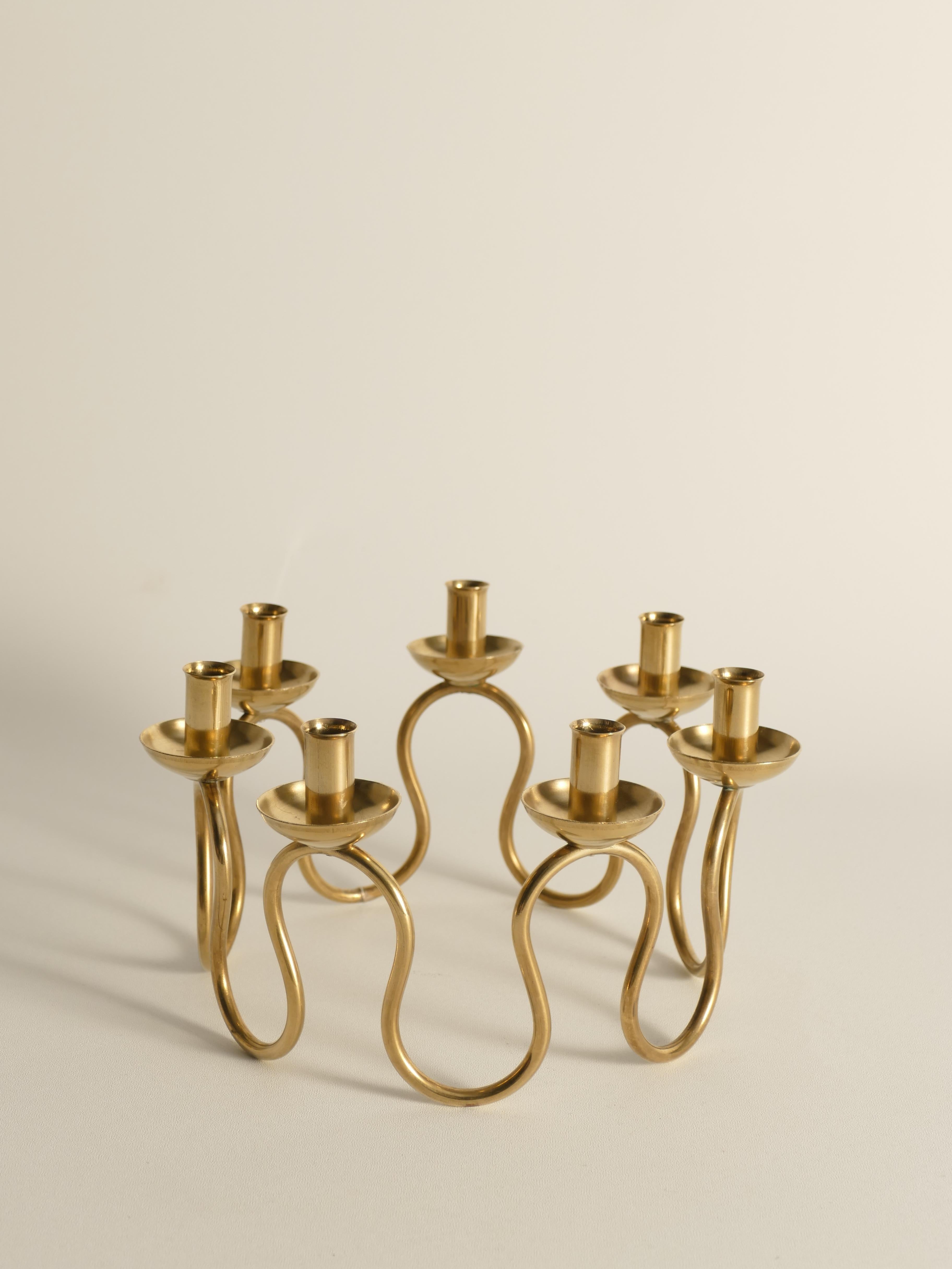 Mid-20th Century Swedish Modern Brass Candelabra by Lars Holmström for Svenskt Tenn, Sweden 1950 For Sale