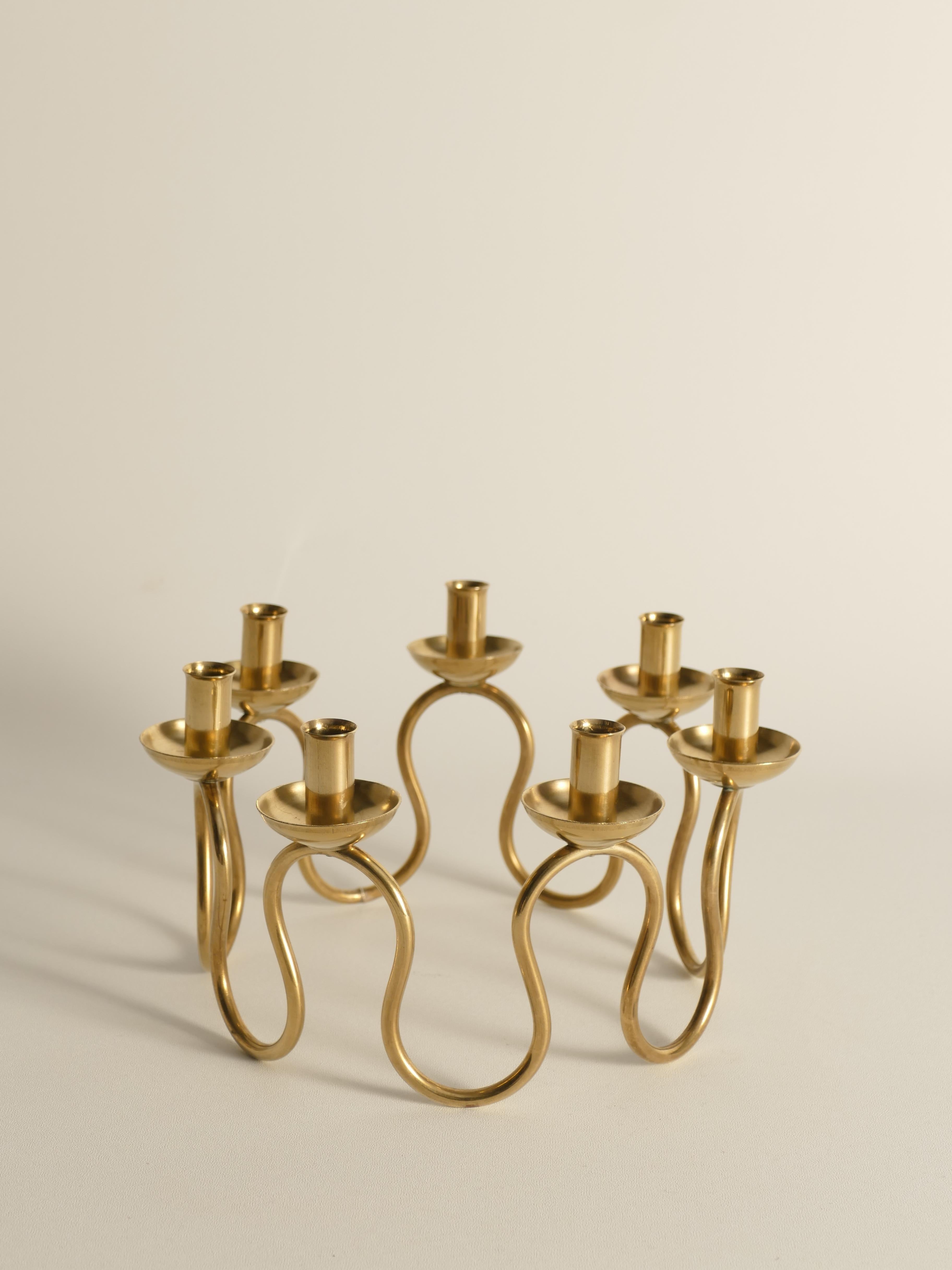 Swedish Modern Brass Candelabra by Lars Holmström for Svenskt Tenn, Sweden 1950 For Sale 1