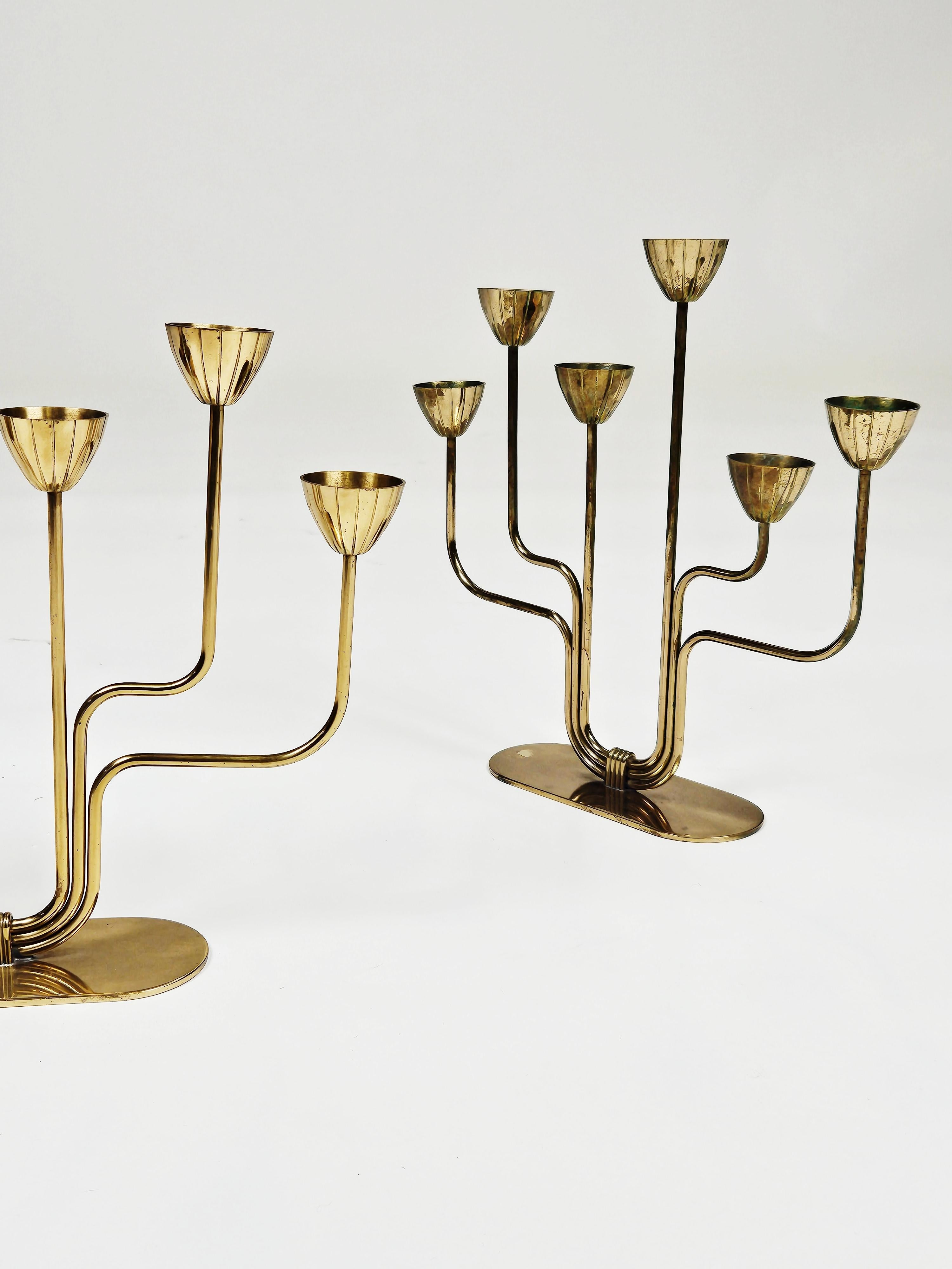 Scandinavian Modern Swedish modern brass candelabras by Gunnar Ander for Ystad Metall, Sweden, 1950s For Sale