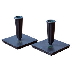 Swedish modern brass candleholders by Carl-Einar Borgström, Ystad Metall 1930s Swedish modern brass candleholders by Carl-Einar Borgström, Ystad Metall 1930s