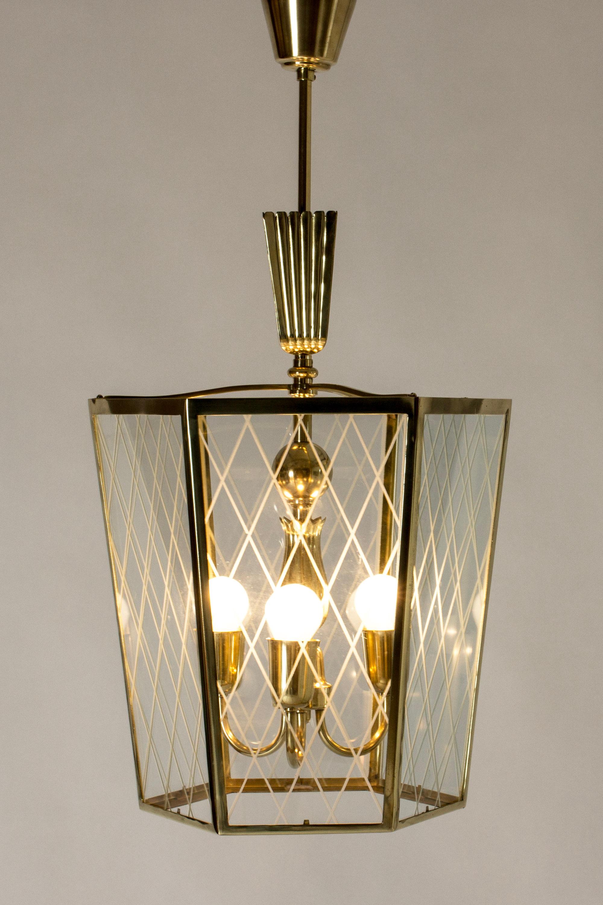 Scandinavian Modern Swedish Modern Brass Ceiling Light, Sweden, 1940s For Sale