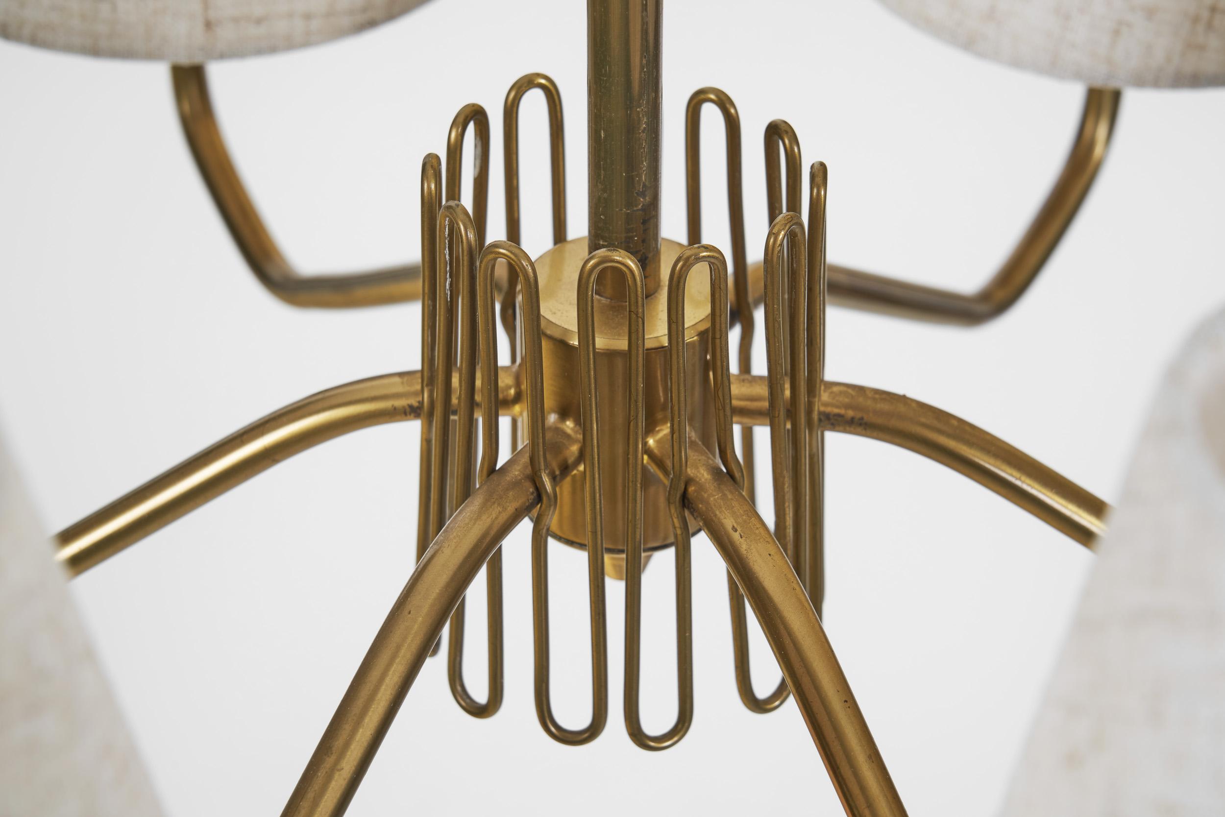 Swedish Modern Brass Ceiling Light with Fabric Shades, Sweden Mid-20th Century For Sale 10