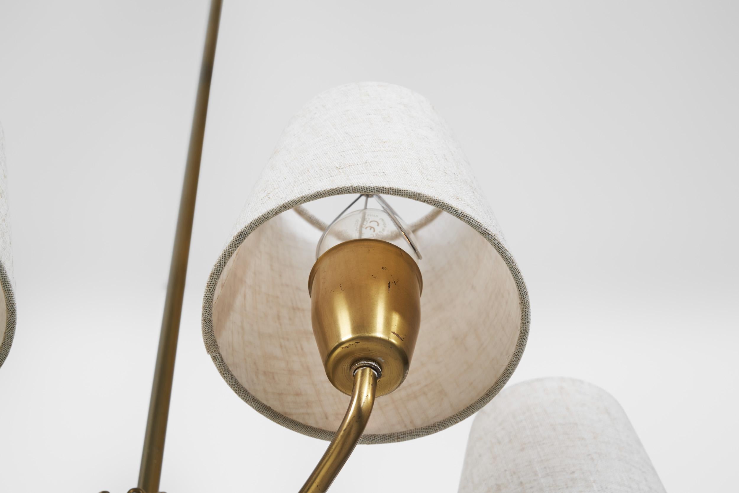 Swedish Modern Brass Ceiling Light with Fabric Shades, Sweden Mid-20th Century For Sale 11