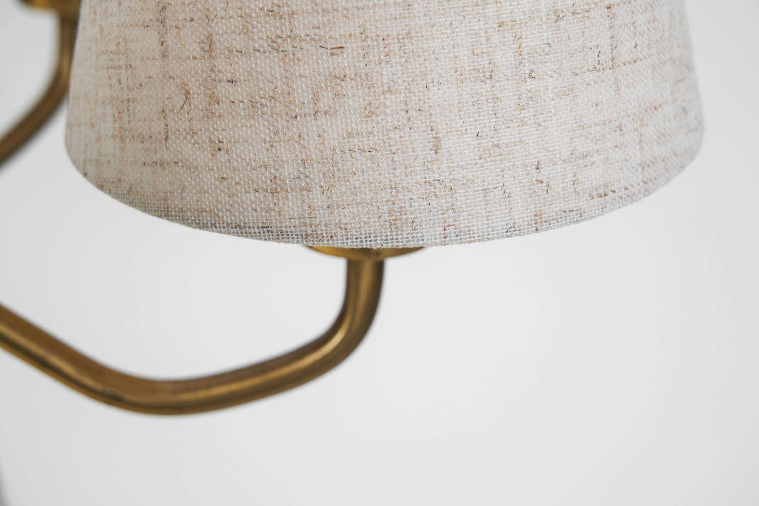 Swedish Modern Brass Ceiling Light with Fabric Shades, Sweden Mid-20th Century For Sale 12