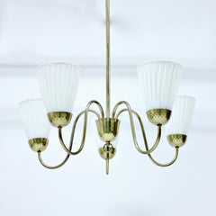 Swedish Modern brass chandelier, attributed to Bergboms, 1940s/1950s
