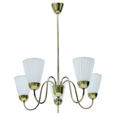 Swedish Modern brass chandelier, attributed to Bergboms, 1940s/1950s