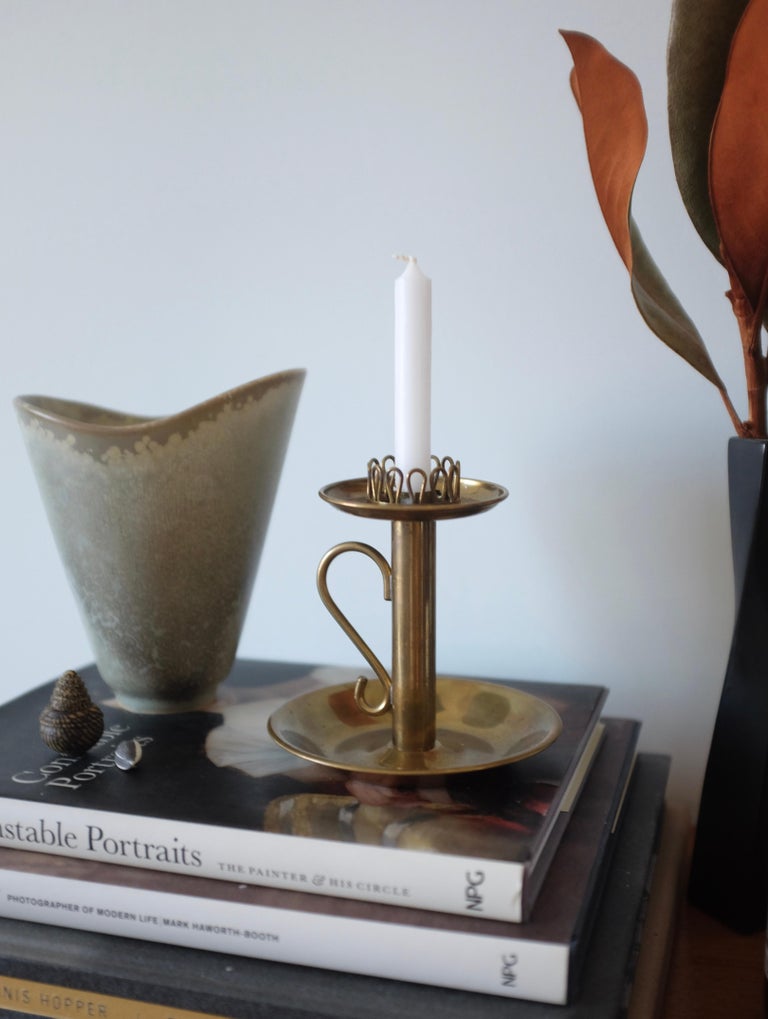 Swedish Modern Brass Filigree Candle Holder For Sale at 1stDibs