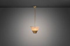 Swedish Modern Brass Hanging Lamp with Openwork Element, Sweden 1940s