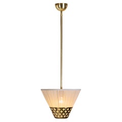 Swedish Modern Brass Hanging Lamp with Openwork Element, Sweden 1940s