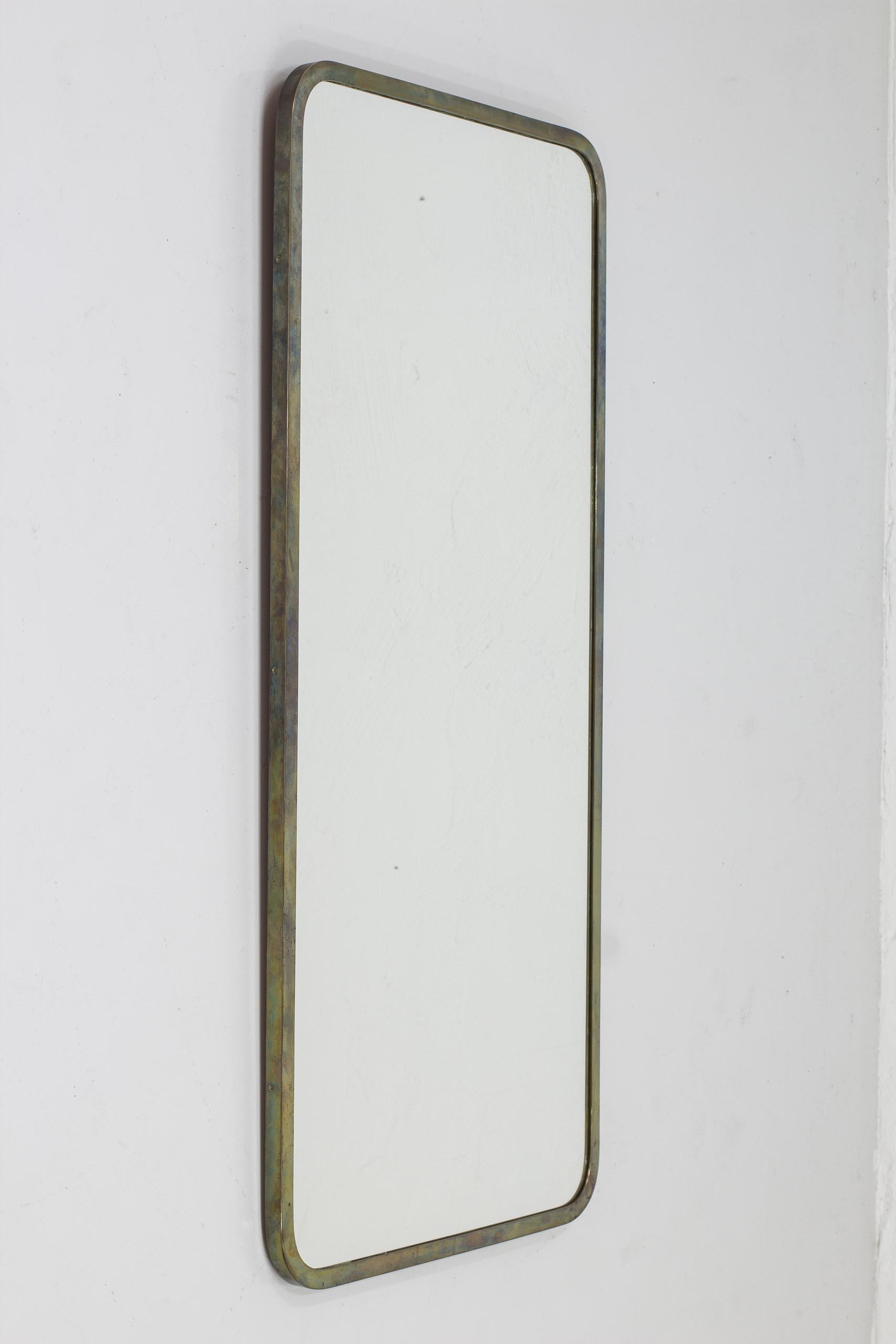Swedish modern brass mirror, beautiful patina, by Nordiska Kompaniet, NK, 1930 For Sale 1