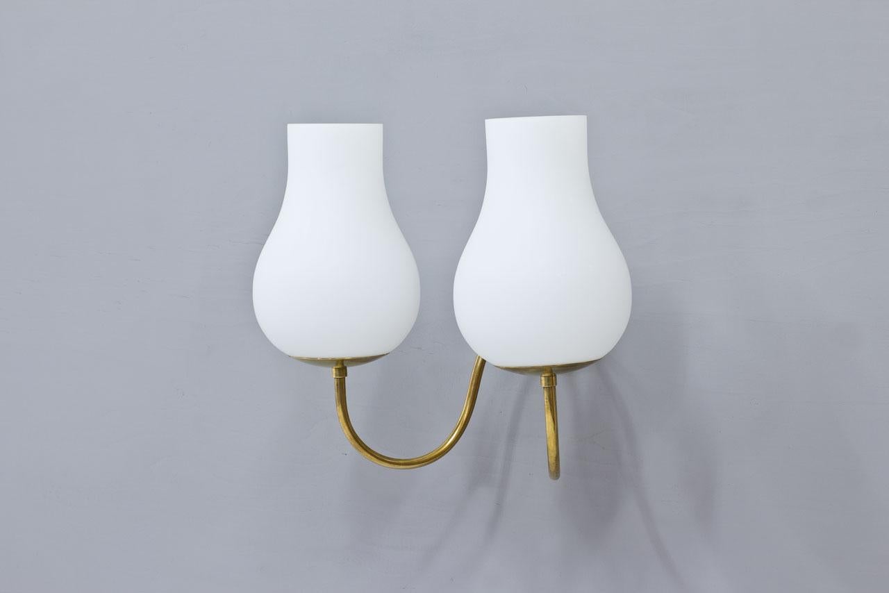 Scandinavian Modern Swedish Modern Brass & Opaline Glass Diffuser Wall Lamp For Sale