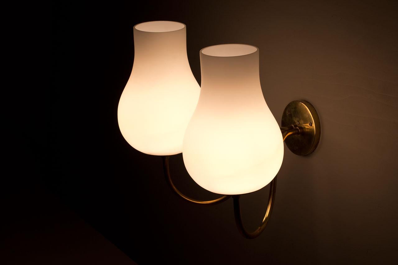 Swedish Modern Brass & Opaline Glass Diffuser Wall Lamp For Sale 3