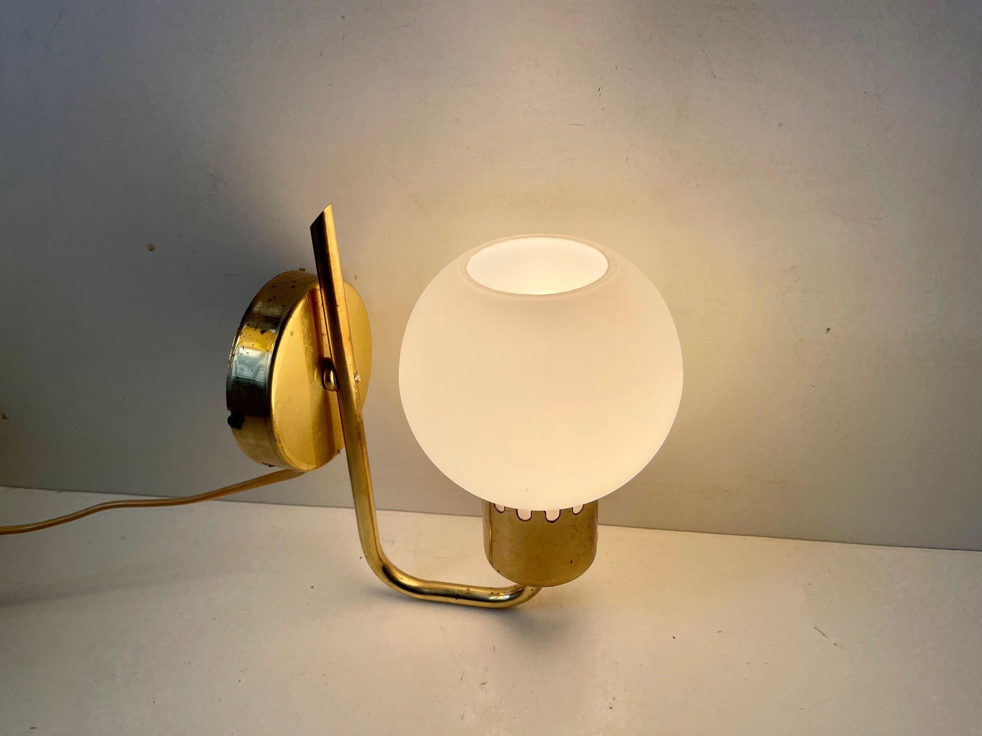 Swedish Modern Brass & Opaline Glass Wall Sconce by Nye Oia, 1960s In Good Condition In Esbjerg, DK