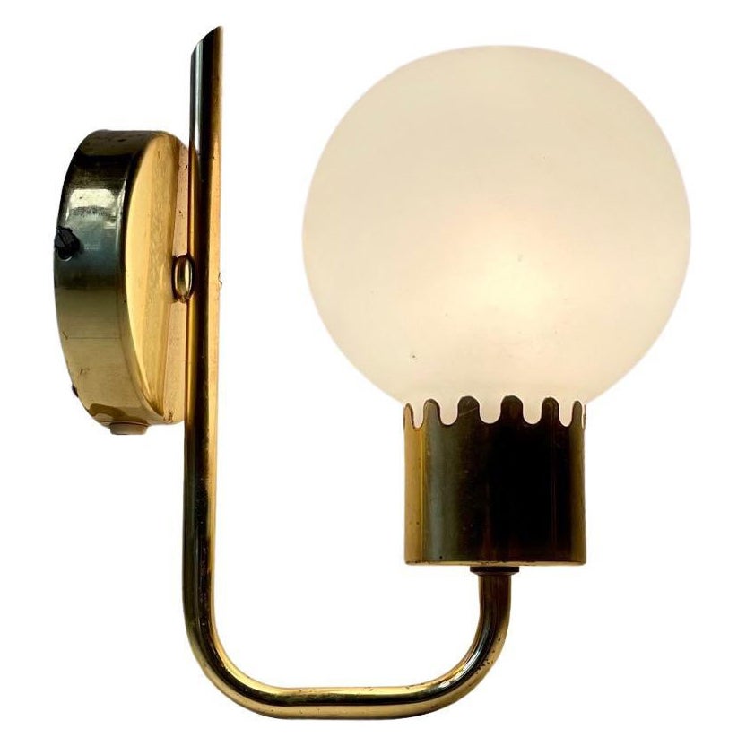Swedish Modern Brass 
Opaline Glass Wall Sconce by Nye Oia, 1960s
