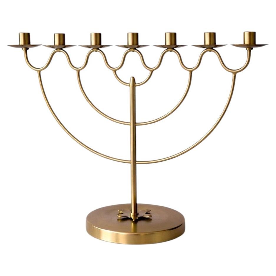 Swedish Modern Brass Seven-Light Candelabra by Lars Holmström, 1950s