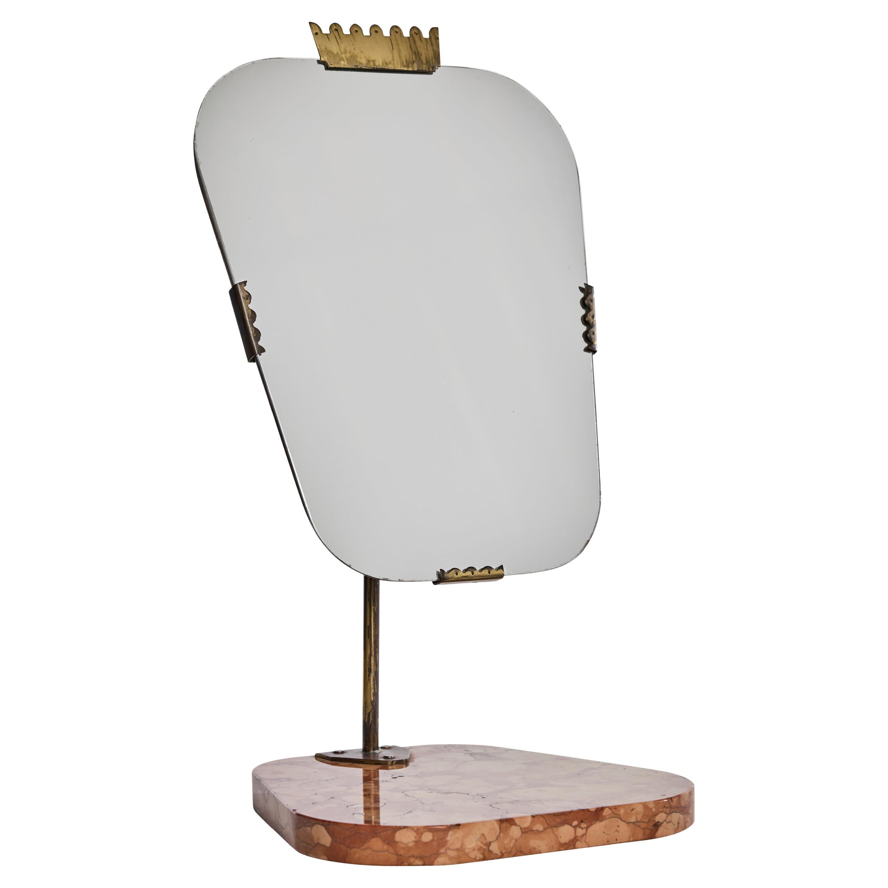 Swedish Modern Brass Table Mirror on Marble Base, 1940s For Sale