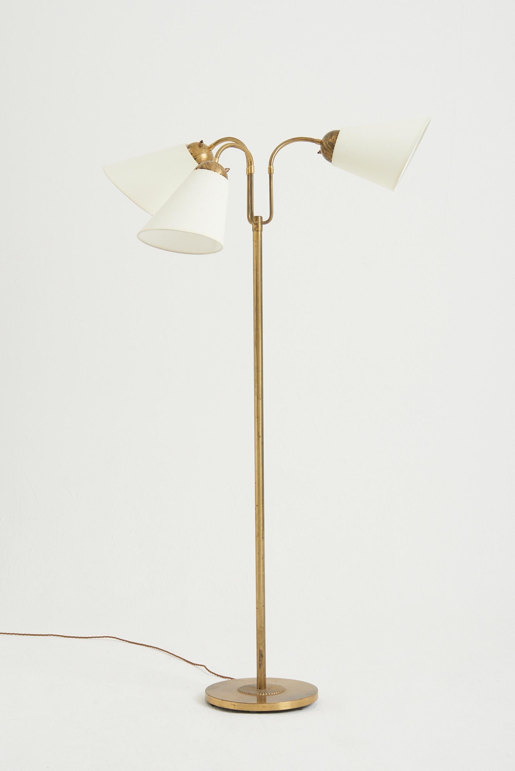Mid-Century Modern Swedish Modern Brass Three-Arm Floor Lamp