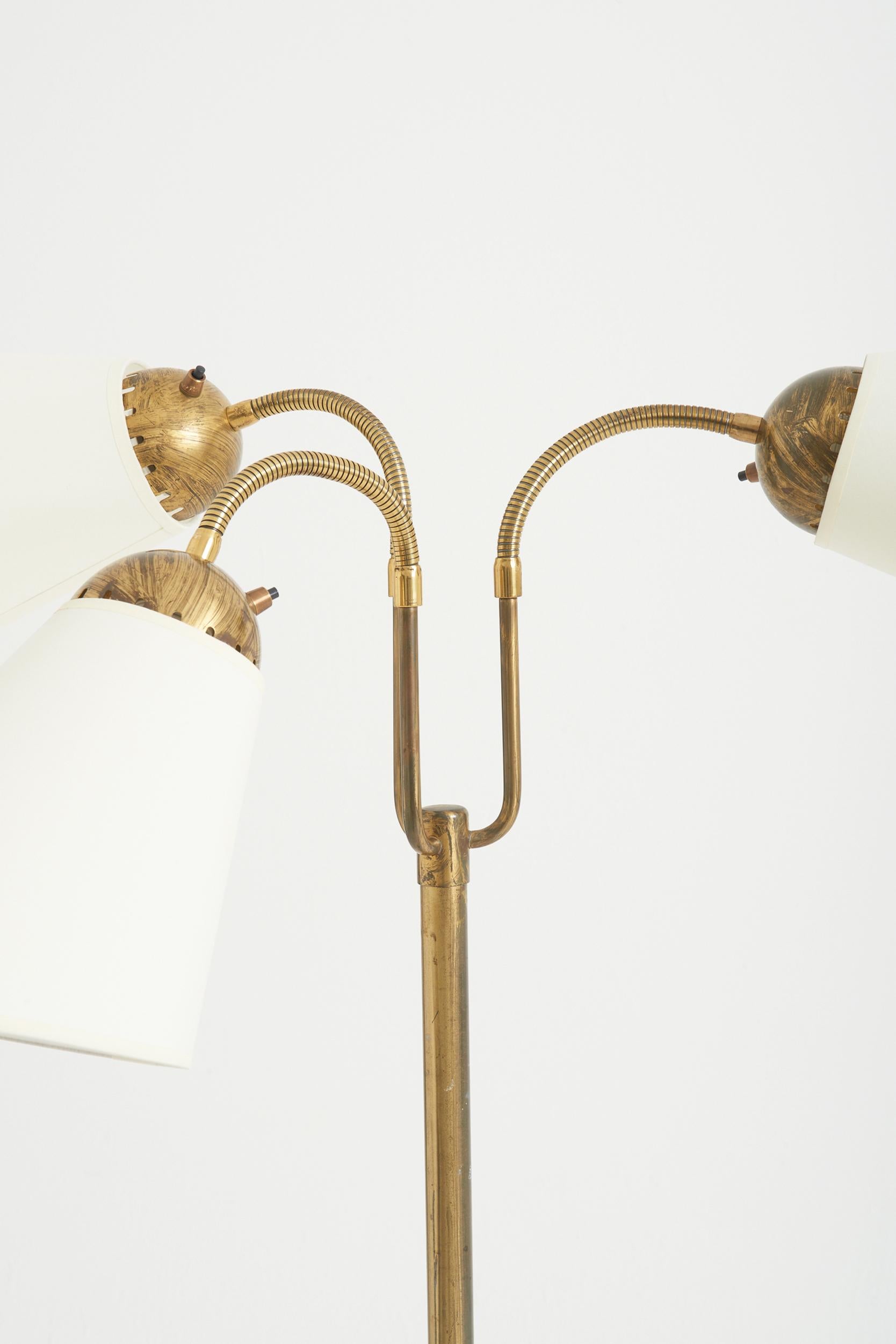 20th Century Swedish Modern Brass Three-Arm Floor Lamp