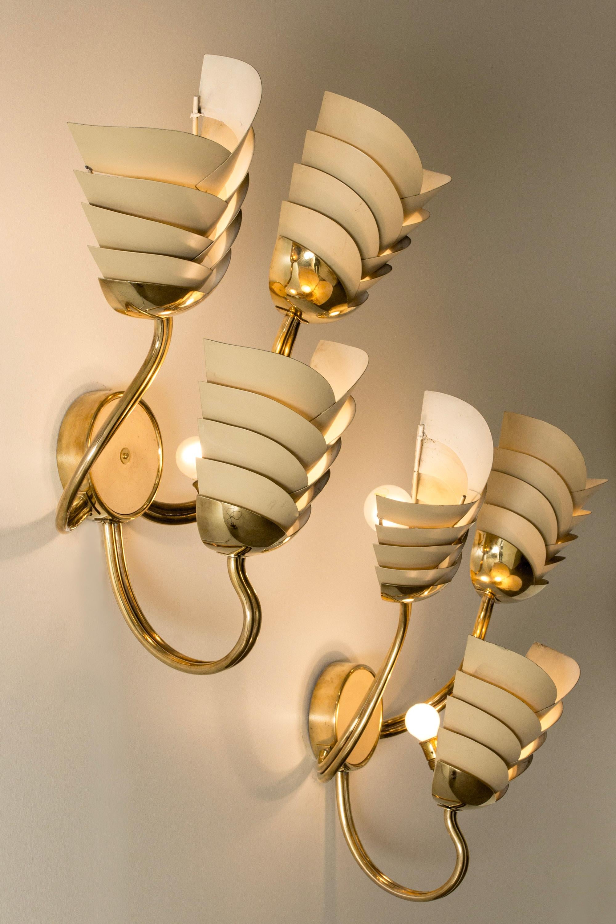 Swedish Modern Brass Wall lights, Sweden, 1940s For Sale 3