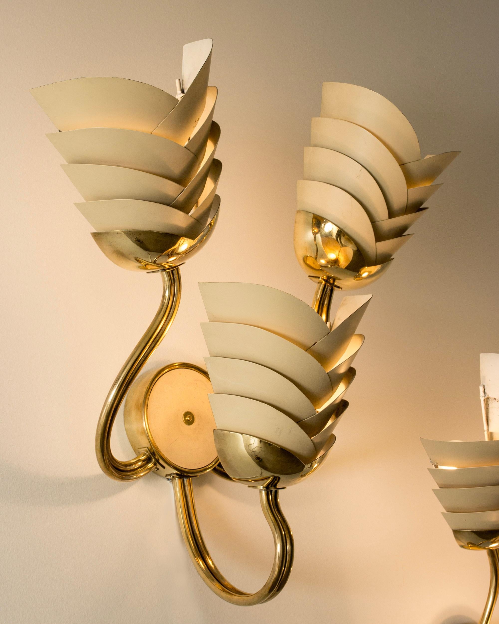 Swedish Modern Brass Wall lights, Sweden, 1940s For Sale 4