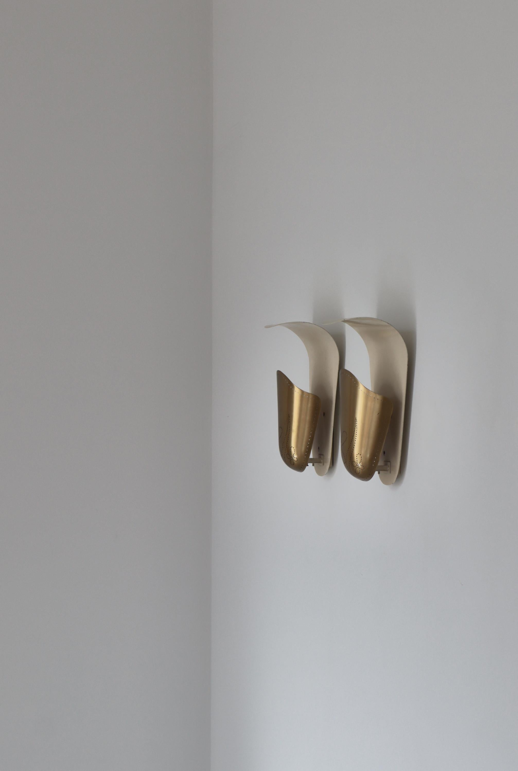 Swedish Modern Brass Wall Sconces by Harald Notini for Böhlmarks, 1940s 7