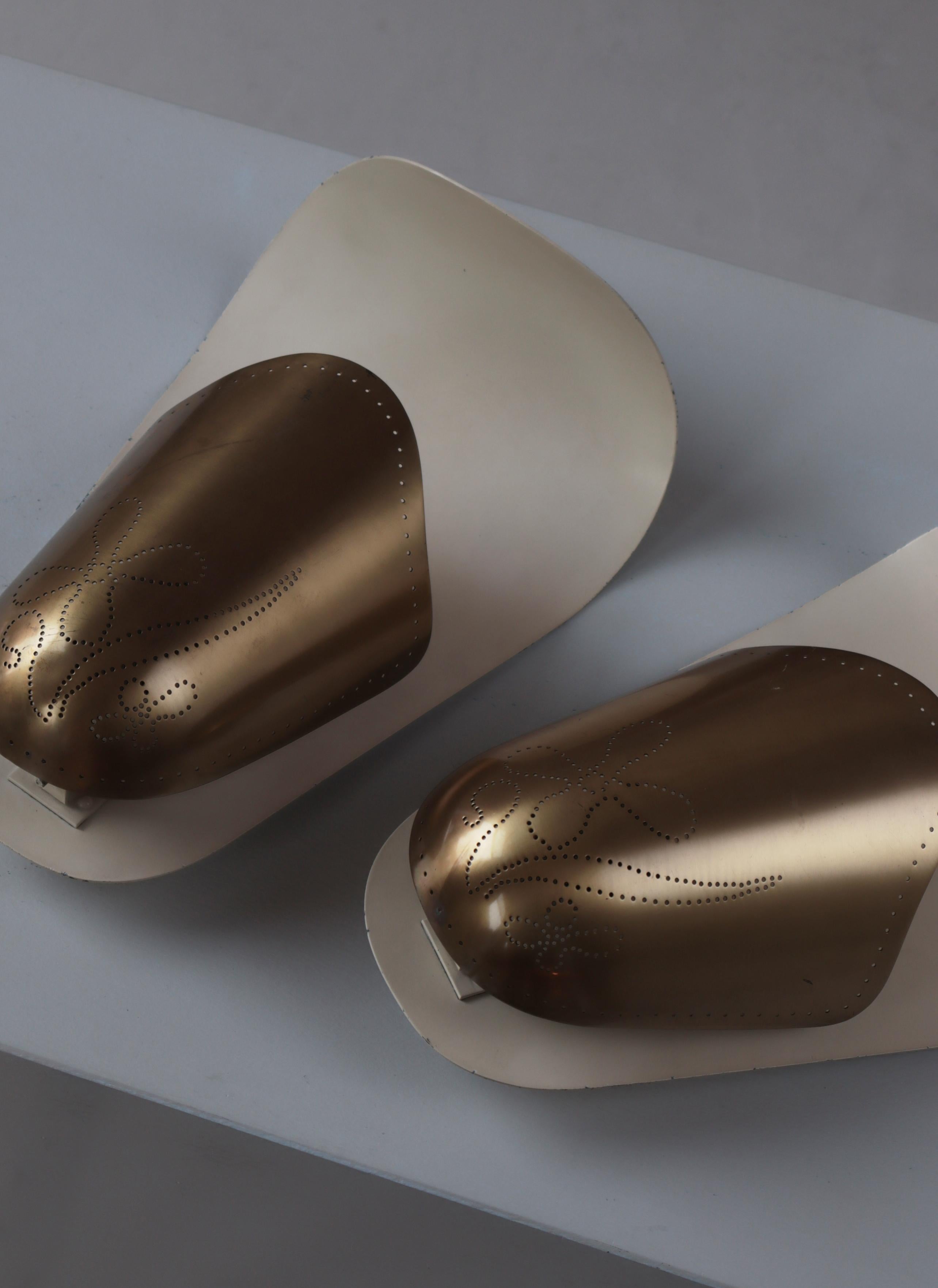 Swedish Modern Brass Wall Sconces by Harald Notini for Böhlmarks, 1940s 9