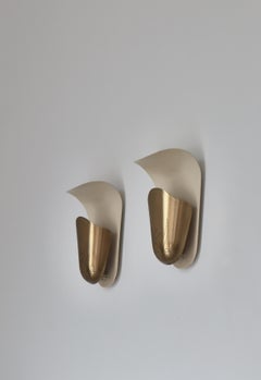 Swedish Modern Brass Wall Sconces by Harald Notini for Böhlmarks, 1940s