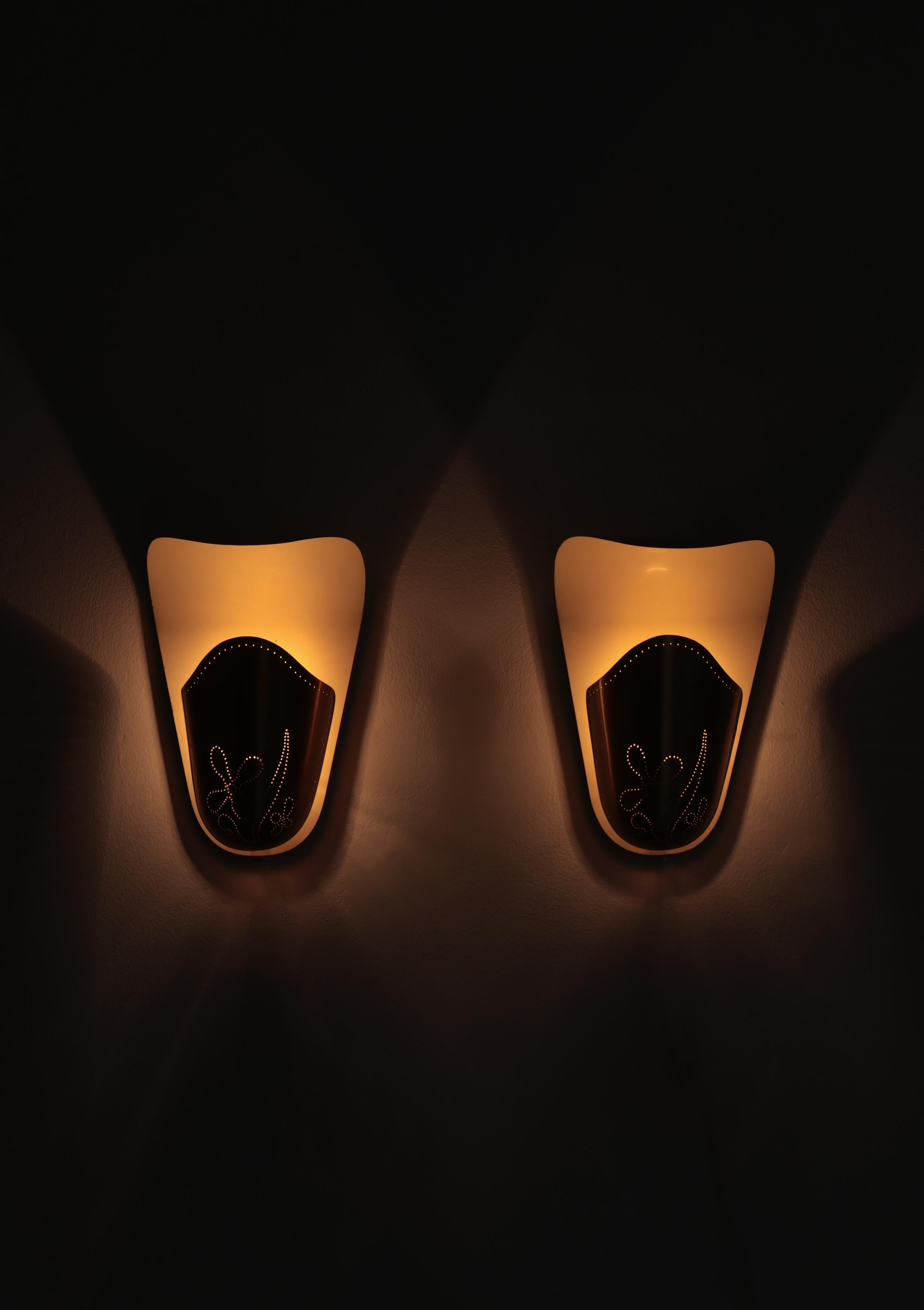 Mid-20th Century Swedish Modern Brass Wall Sconces by Harald Notini for Böhlmarks, 1940s