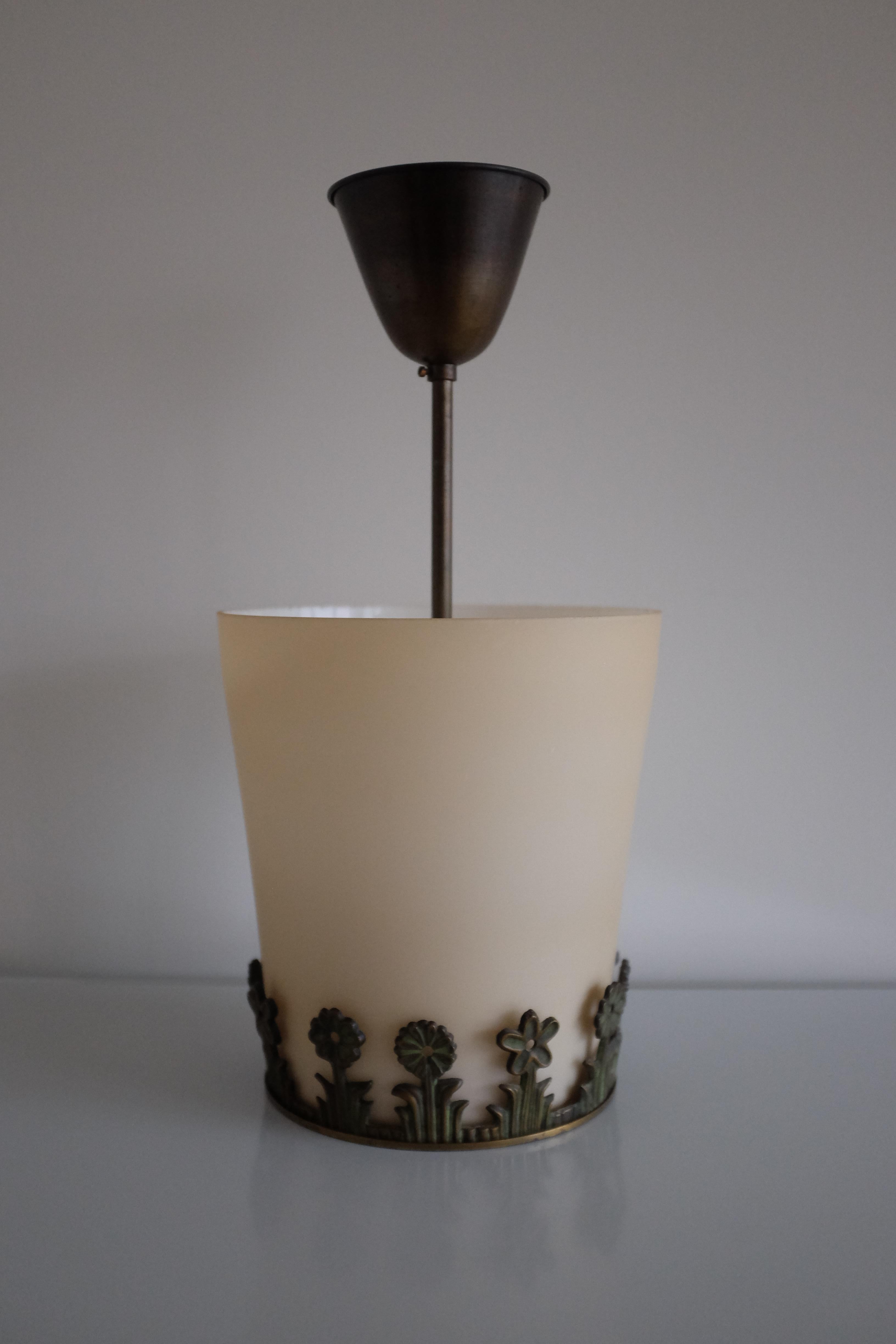 Swedish Modern Bronze and Glass Pendant For Sale 2