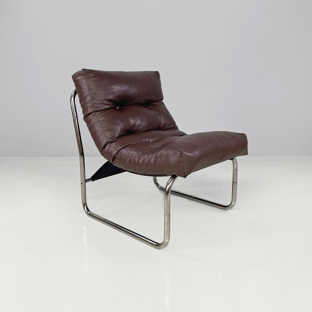 Swedish modern brown faux leather armchairs Pixi Gillis Lundgren for Ikea, 1970s In Fair Condition In MIlano, IT