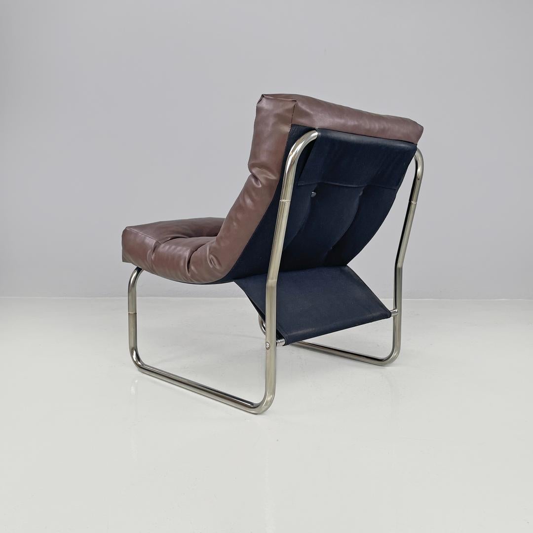 Metal Swedish modern brown faux leather armchairs Pixi Gillis Lundgren for Ikea, 1970s
