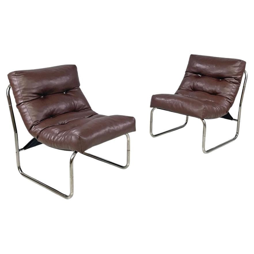 Swedish modern brown faux leather armchairs Pixi Gillis Lundgren for Ikea, 1970s