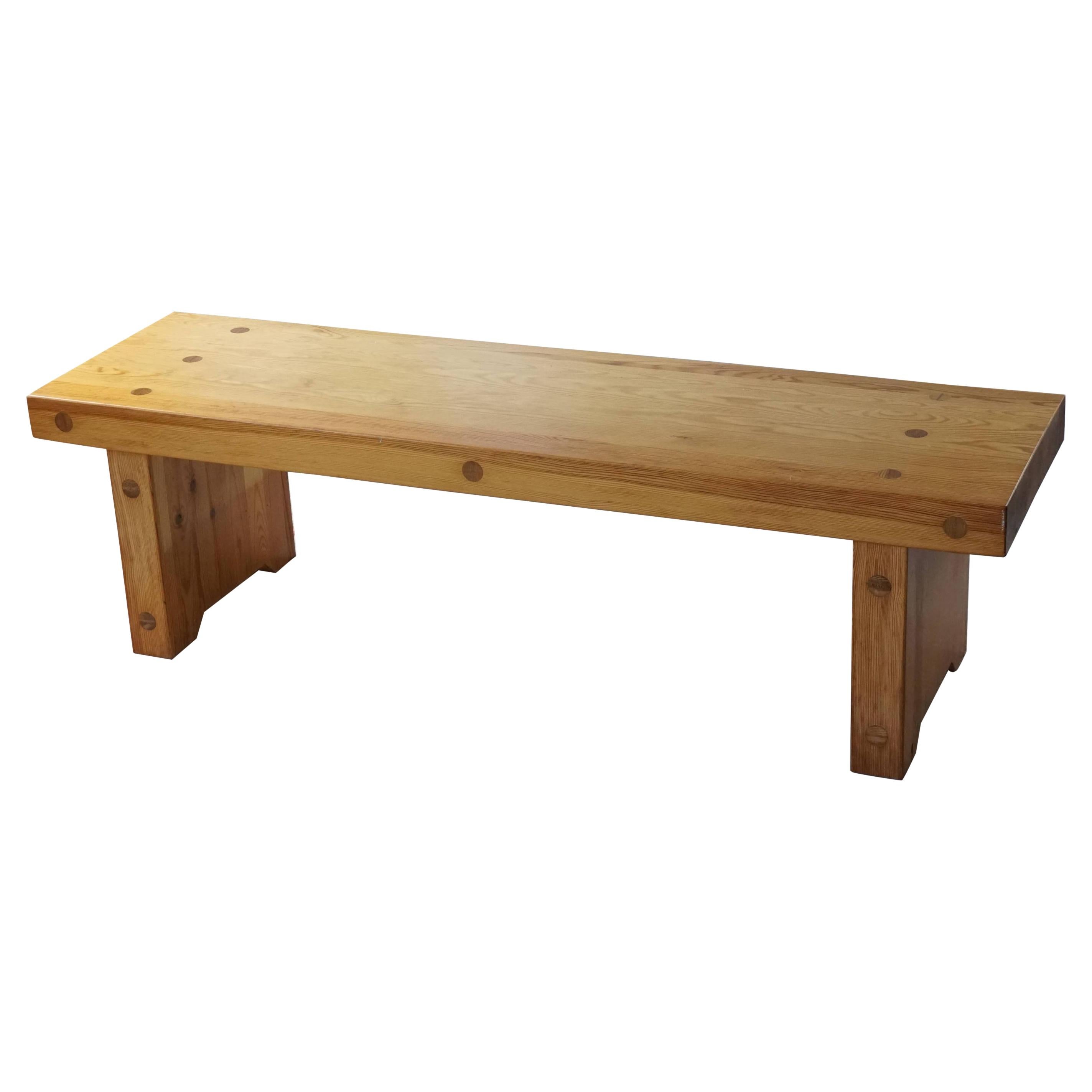 Swedish Modern Brutalist Bench in Solid Pine, 1960s, Roland Wilhelmsson Style